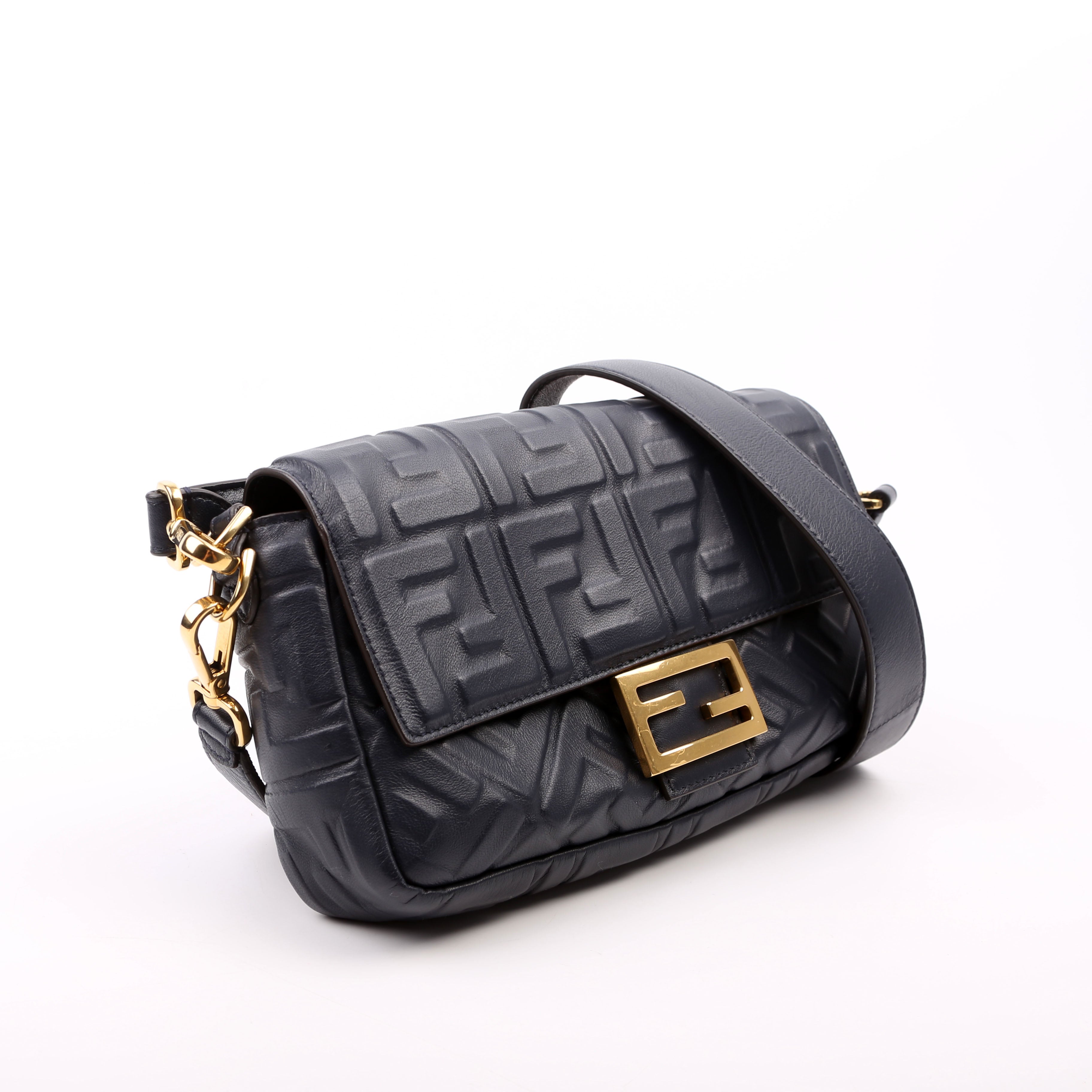Fendi 8BR600 Baguette FF Embossed Nappa Blue
