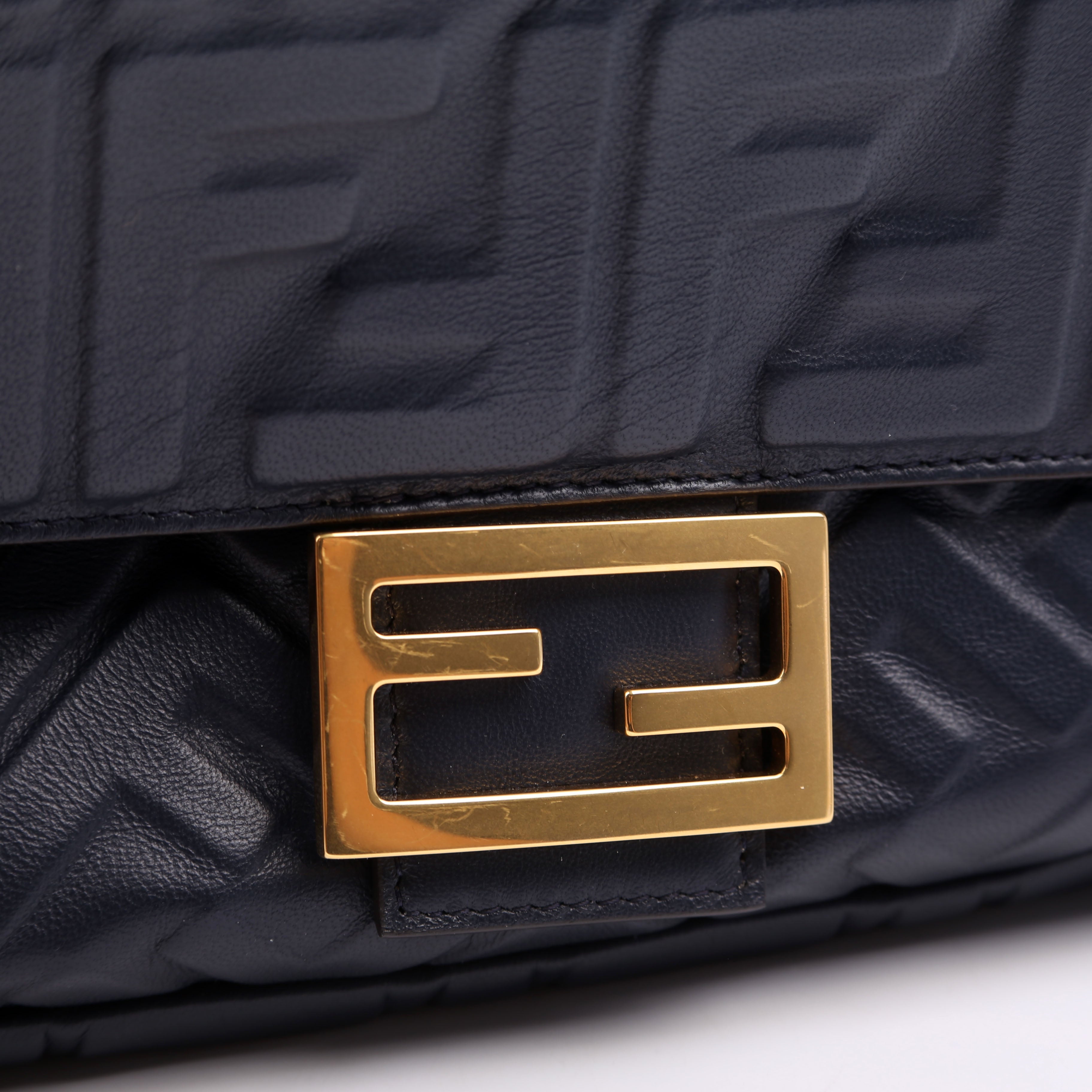 Fendi 8BR600 Baguette FF Embossed Nappa Blue