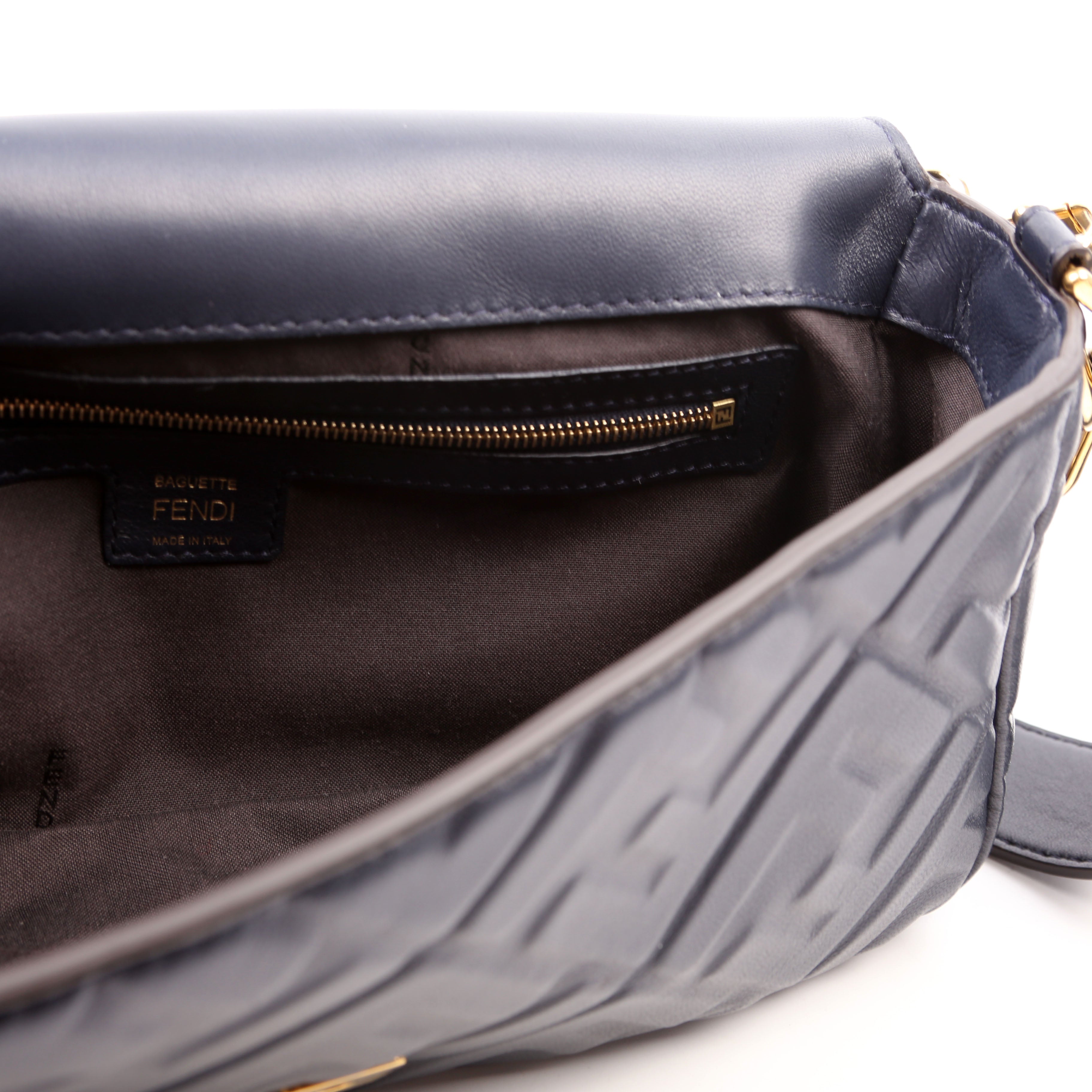 Fendi 8BR600 Baguette FF Embossed Nappa Blue