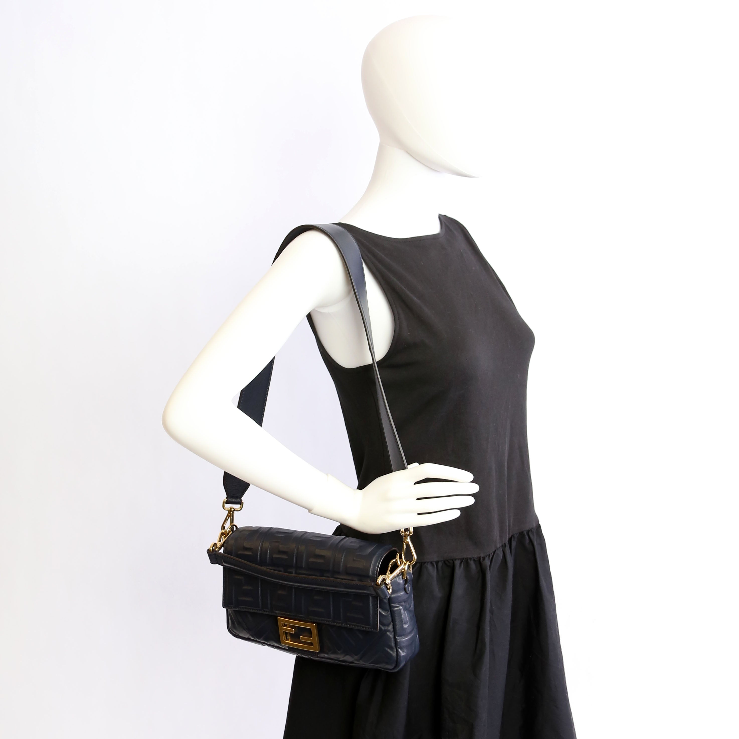 Fendi 8BR600 Baguette FF Embossed Nappa Blue