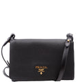 1BH031 Vitello Daino Leather Flap/Zip Crossbody Black