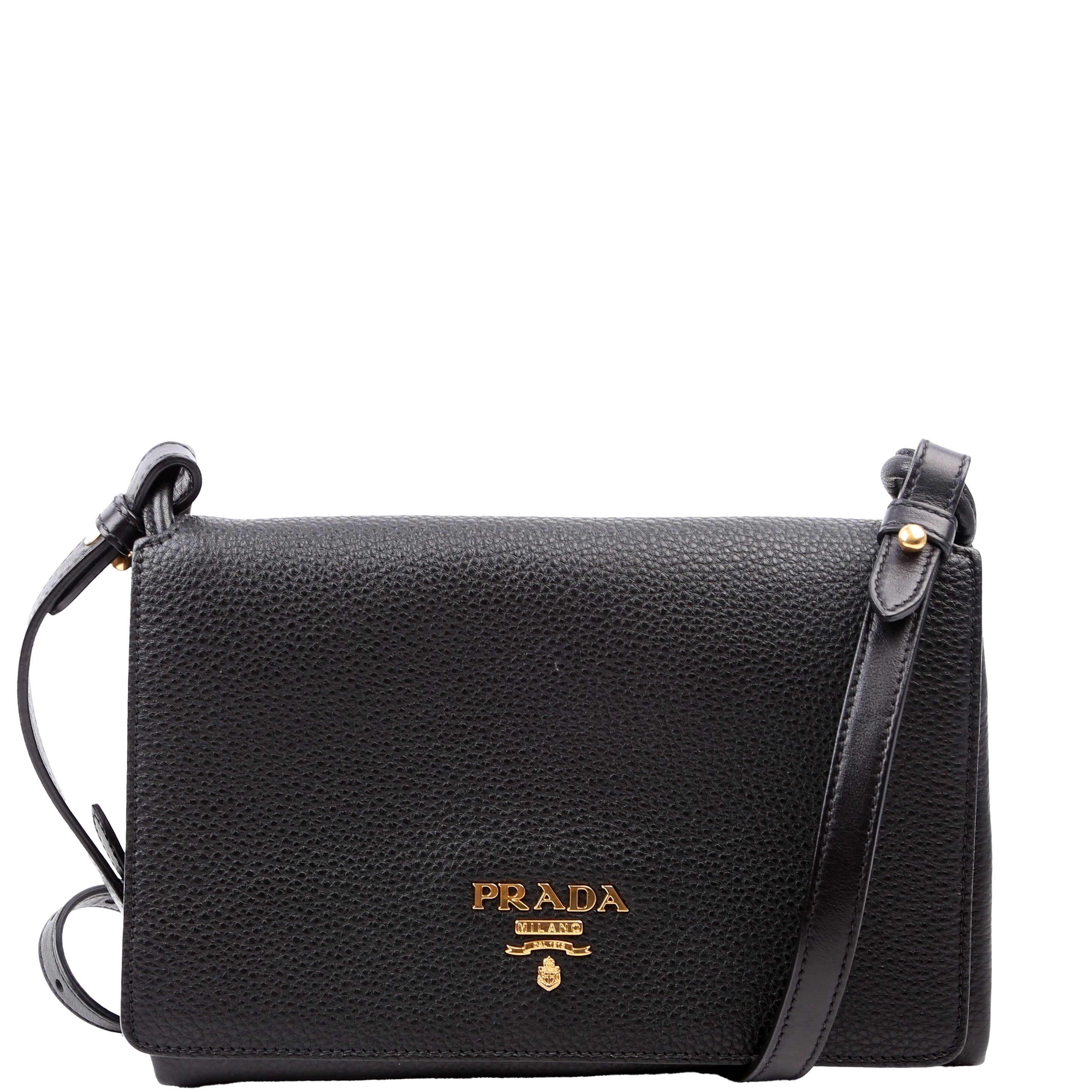 1BH031 Vitello Daino Leather Flap/Zip Crossbody Black