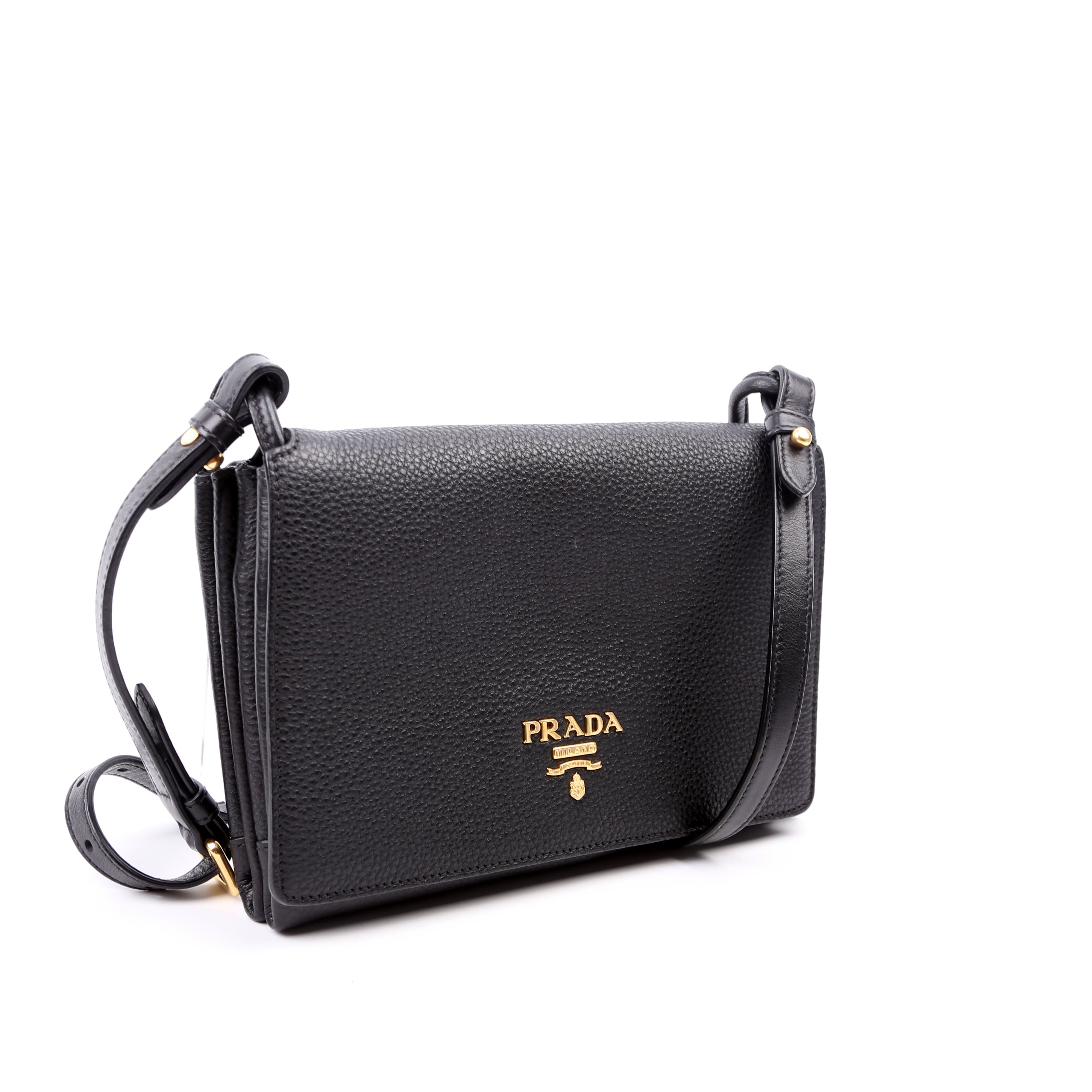 1BH031 Vitello Daino Leather Flap/Zip Crossbody Black