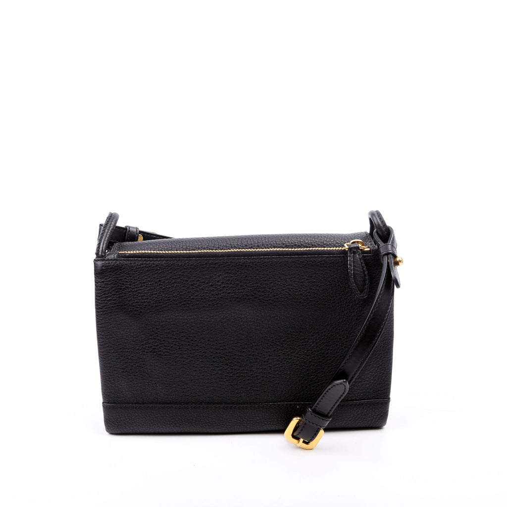 1BH031 Vitello Daino Leather Flap/Zip Crossbody Black