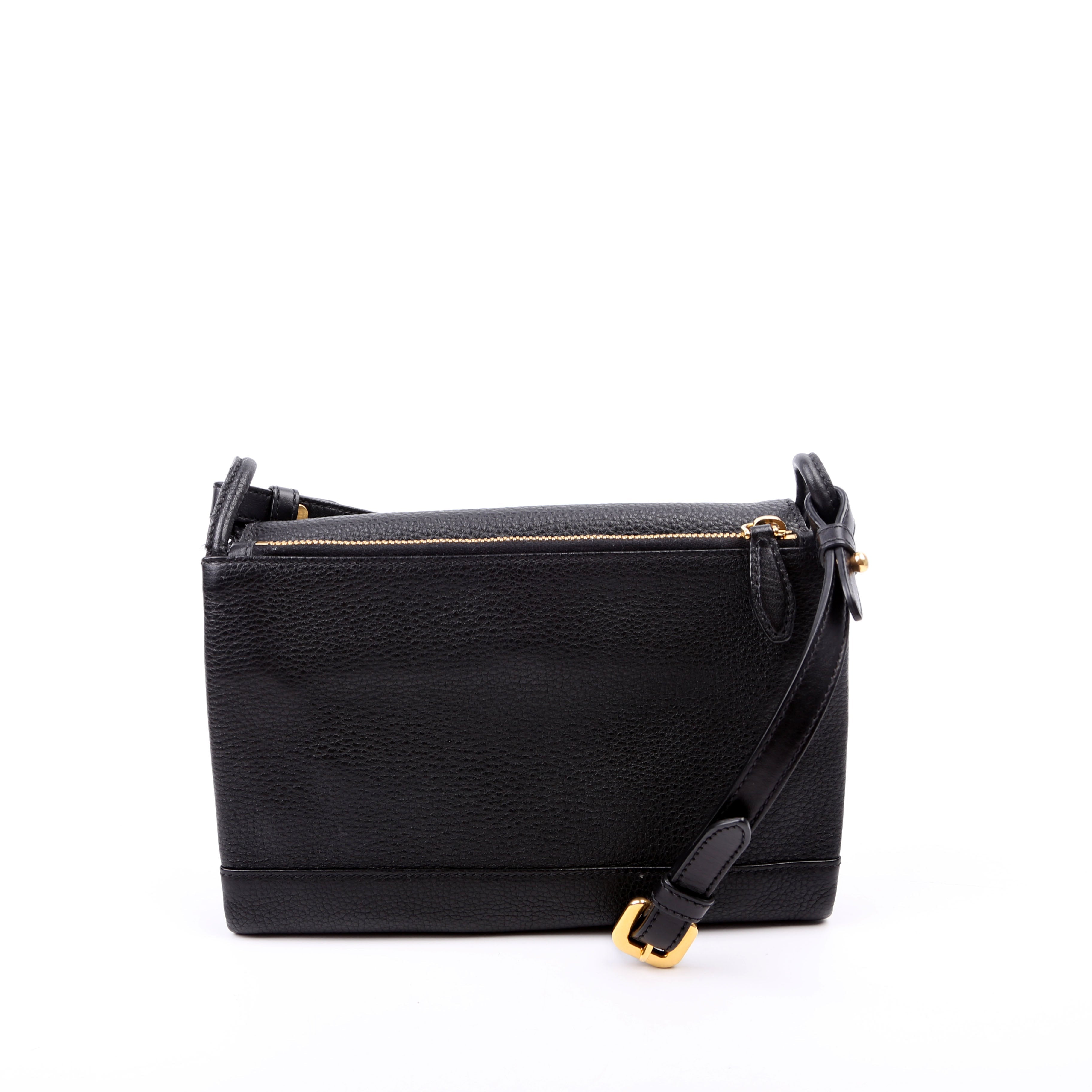 1BH031 Vitello Daino Leather Flap/Zip Crossbody Black