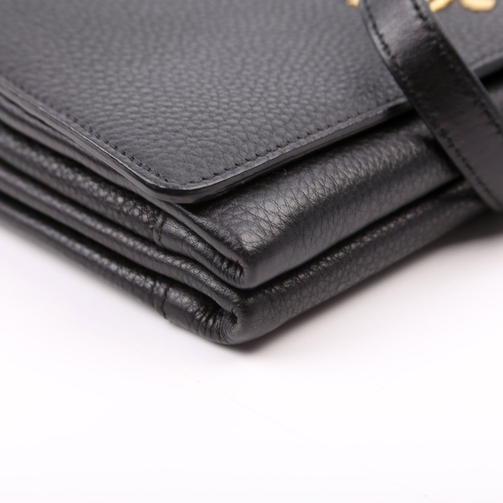1BH031 Vitello Daino Leather Flap/Zip Crossbody Black