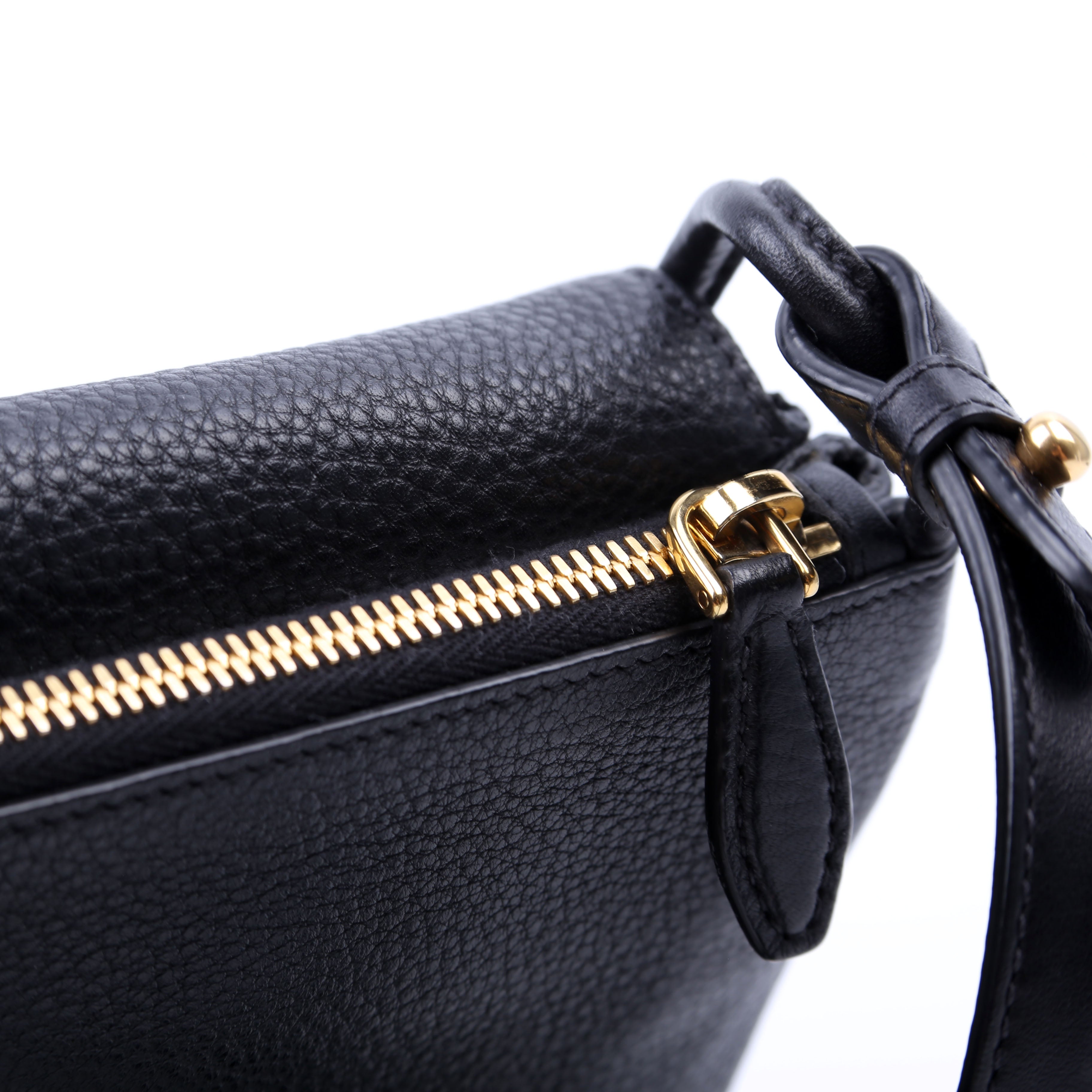 1BH031 Vitello Daino Leather Flap/Zip Crossbody Black