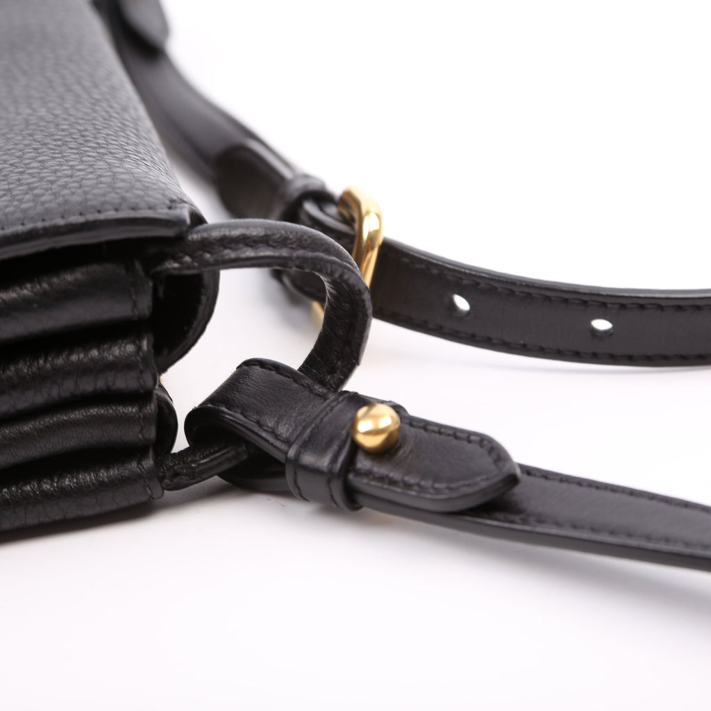 1BH031 Vitello Daino Leather Flap/Zip Crossbody Black