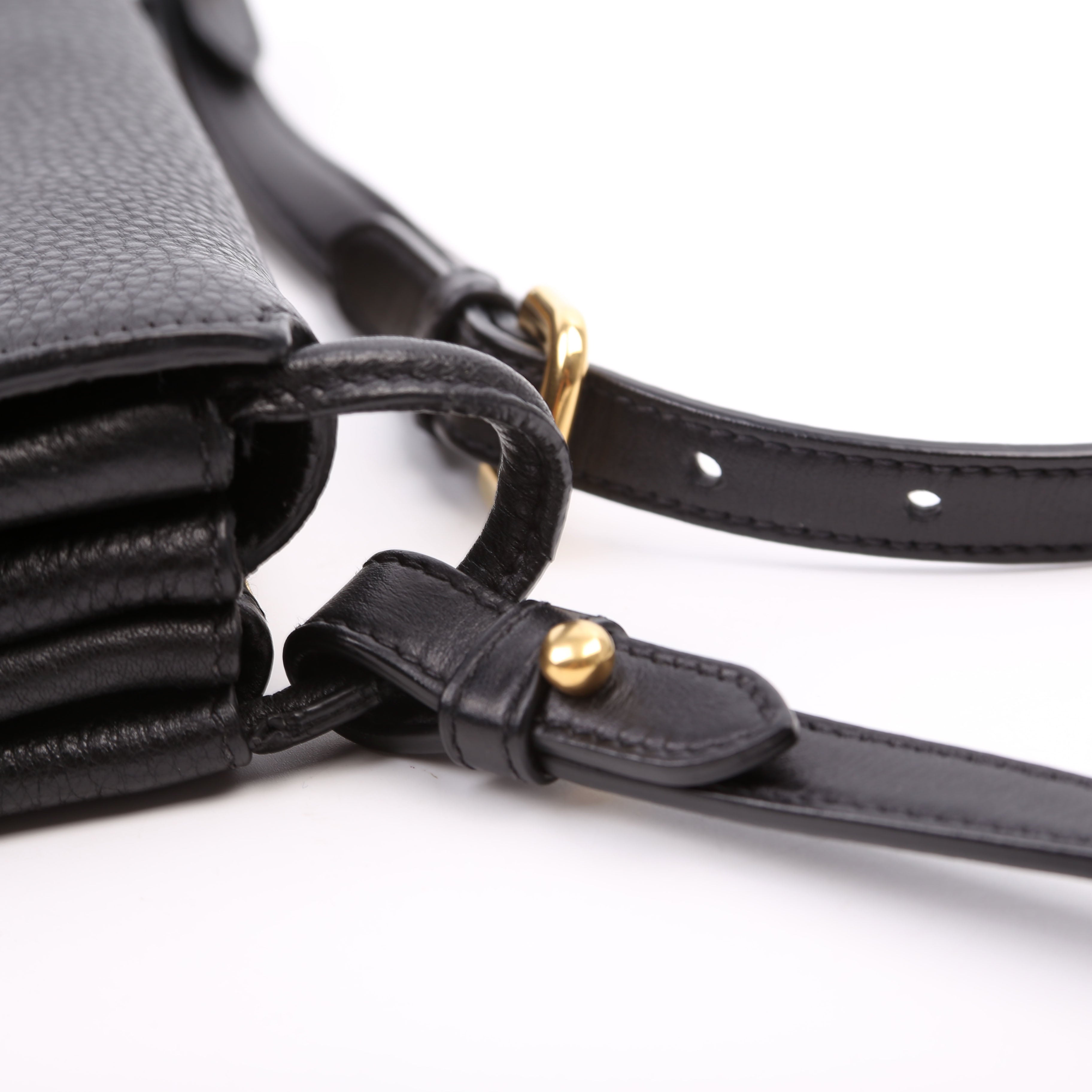 1BH031 Vitello Daino Leather Flap/Zip Crossbody Black