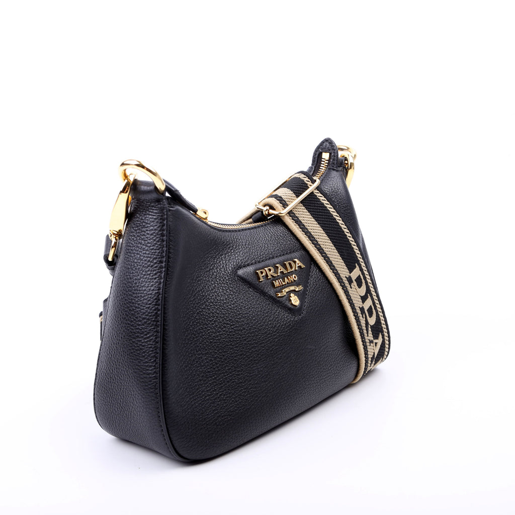 1BH193 Vitello Daino Soft Leather Crossbody Black
