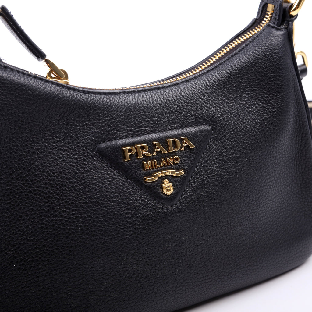 1BH193 Vitello Daino Soft Leather Crossbody Black
