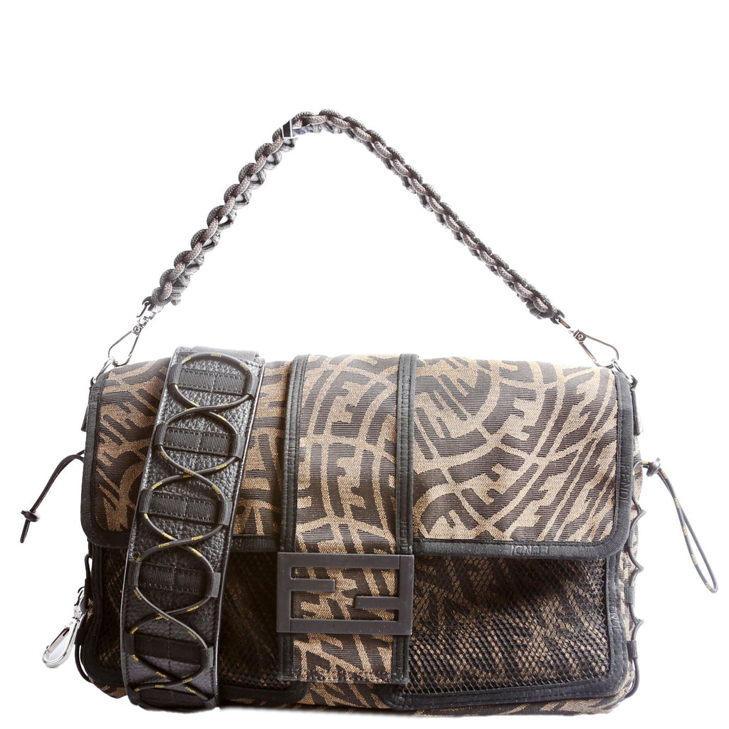 FF Zucca/Mesh Vertigo Baguette Satchel Large Black/Brown