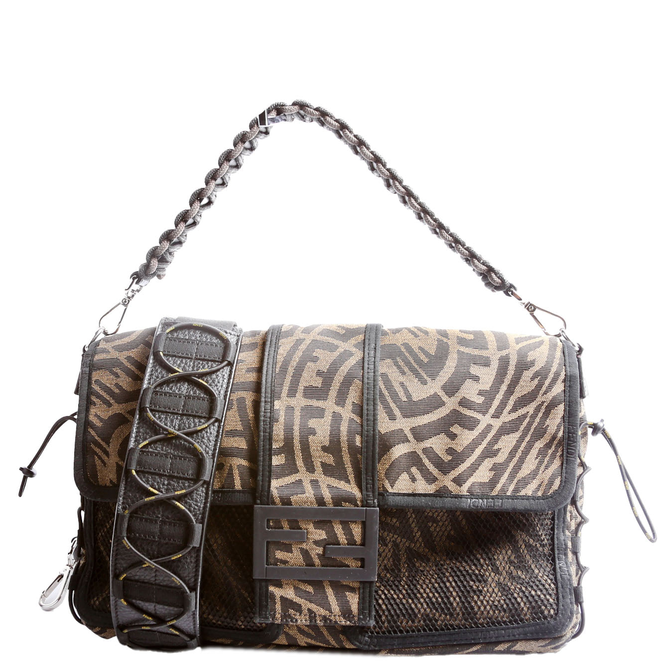 FF Zucca/Mesh Vertigo Baguette Satchel Large Black/Brown