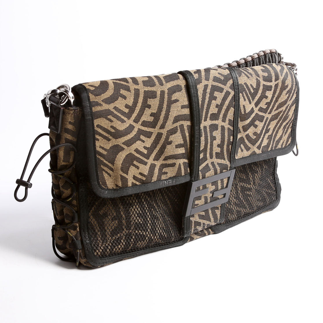 FF Zucca/Mesh Vertigo Baguette Satchel Large Black/Brown