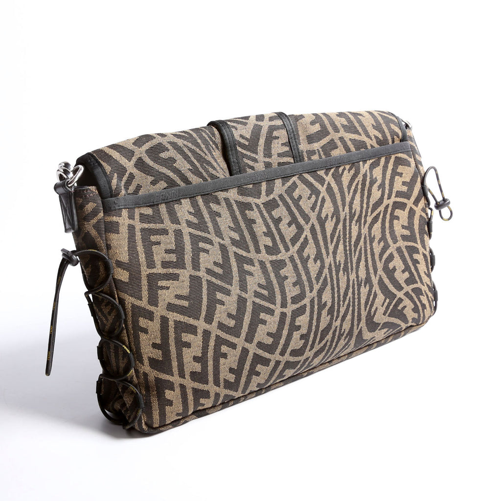 FF Zucca/Mesh Vertigo Baguette Satchel Large Black/Brown