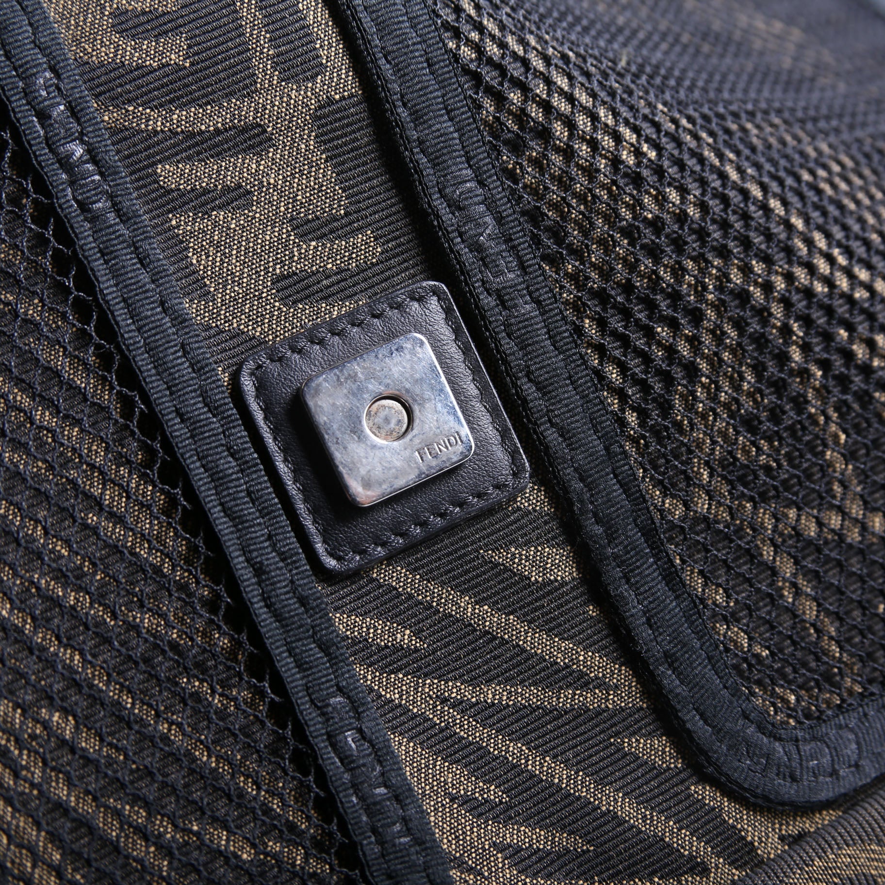 FF Zucca/Mesh Vertigo Baguette Satchel Large Black/Brown