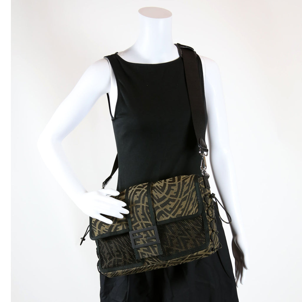 FF Zucca/Mesh Vertigo Baguette Satchel Large Black/Brown