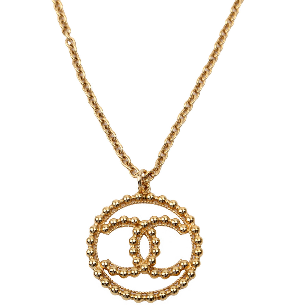 Beaded CC Large Pendant Necklace Gold