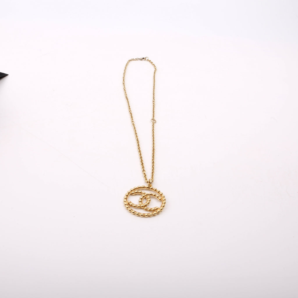 Beaded CC Large Pendant Necklace Gold