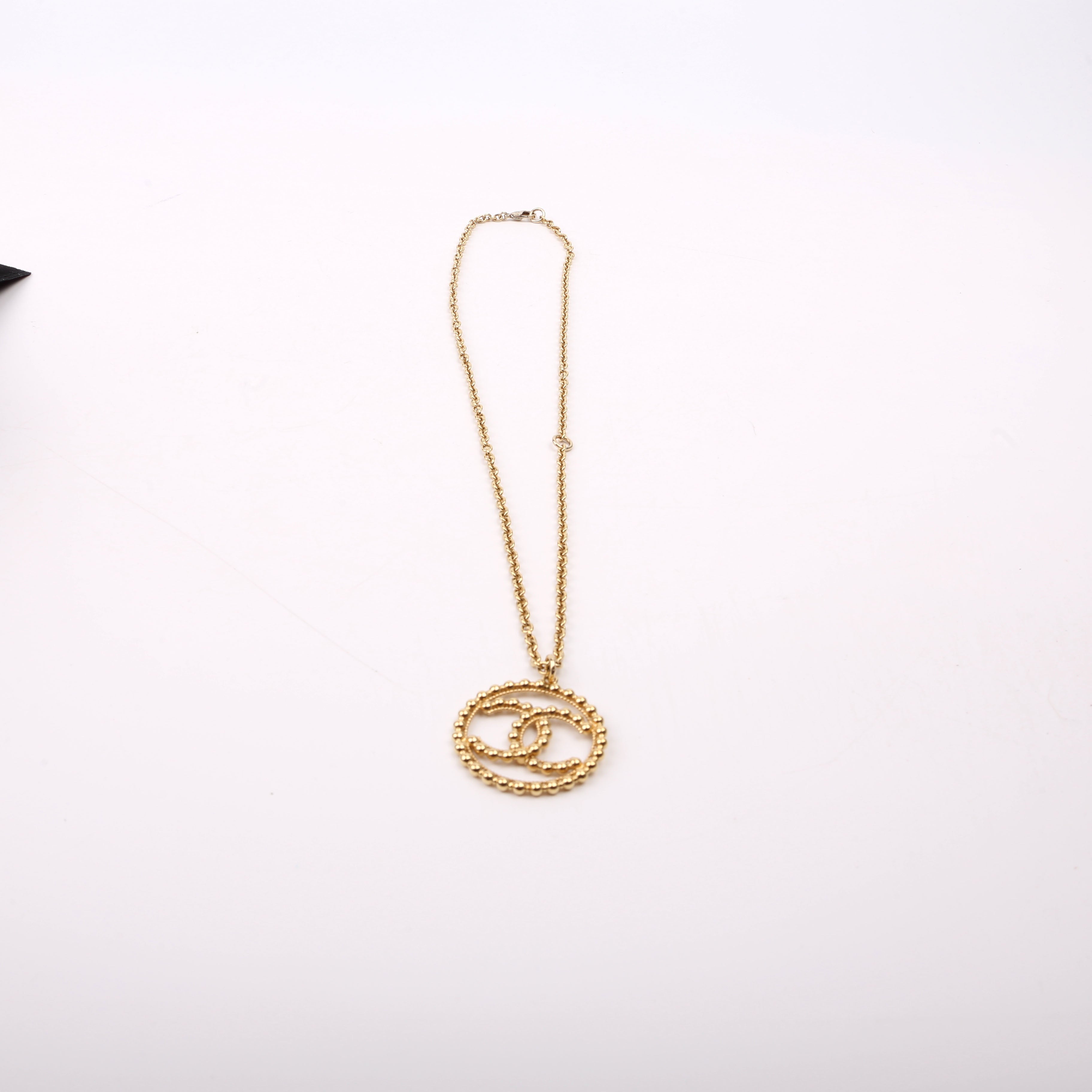 Beaded CC Large Pendant Necklace Gold
