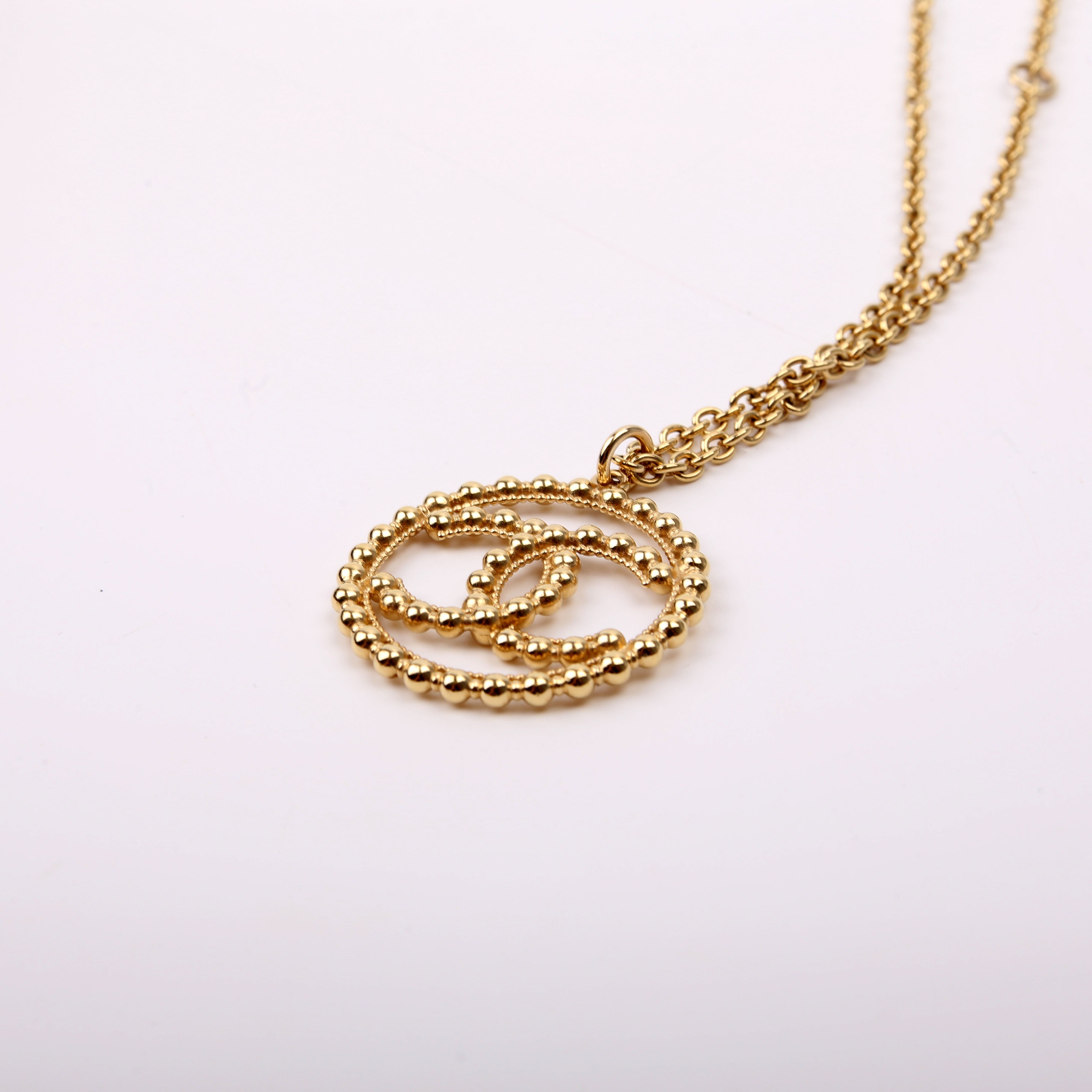 Beaded CC Large Pendant Necklace Gold