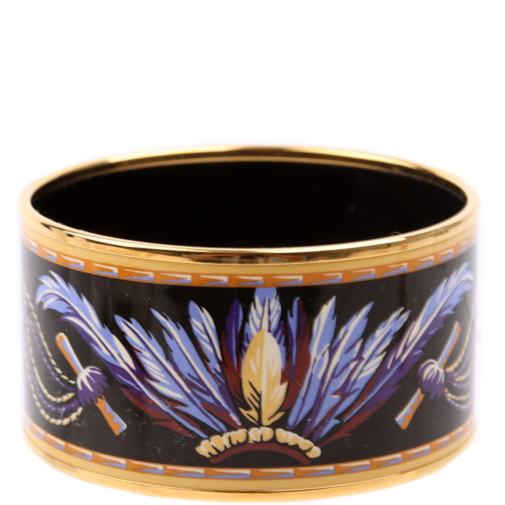 Hermes 'Brazil' Printed Enamel Wide Bangle Bracelet Gold/Multicolor