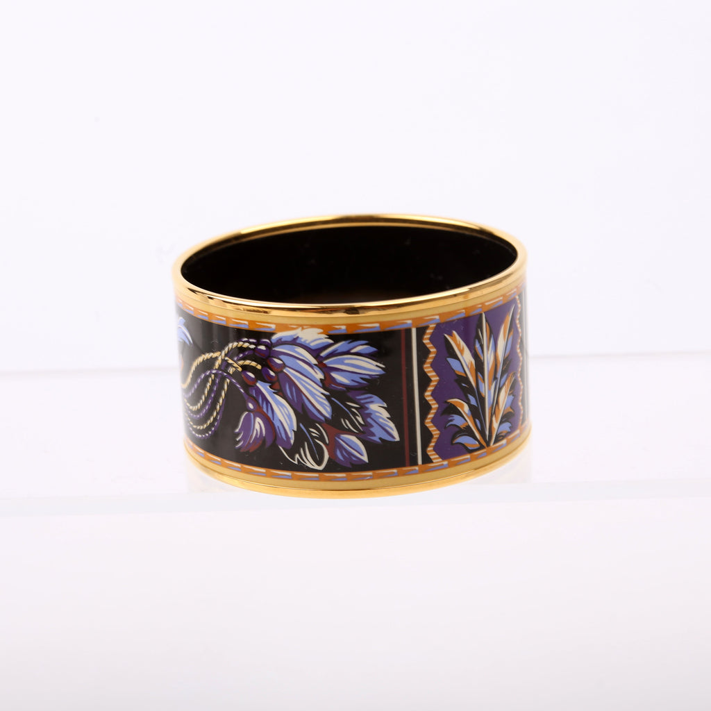 Hermes 'Brazil' Printed Enamel Wide Bangle Bracelet Gold/Multicolor