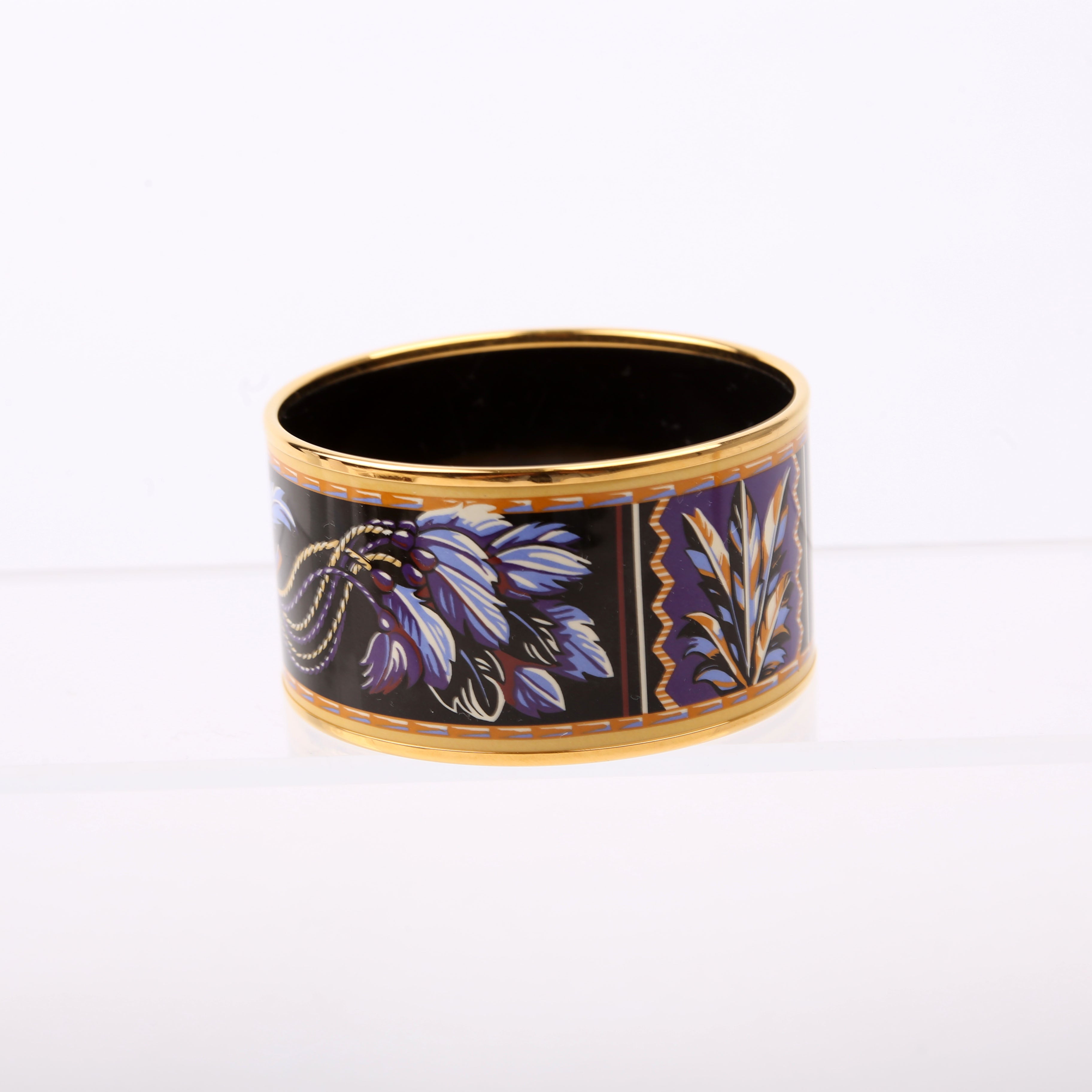 Hermes 'Brazil' Printed Enamel Wide Bangle Bracelet Gold/Multicolor