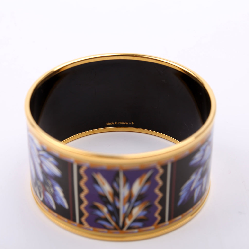 Hermes 'Brazil' Printed Enamel Wide Bangle Bracelet Gold/Multicolor