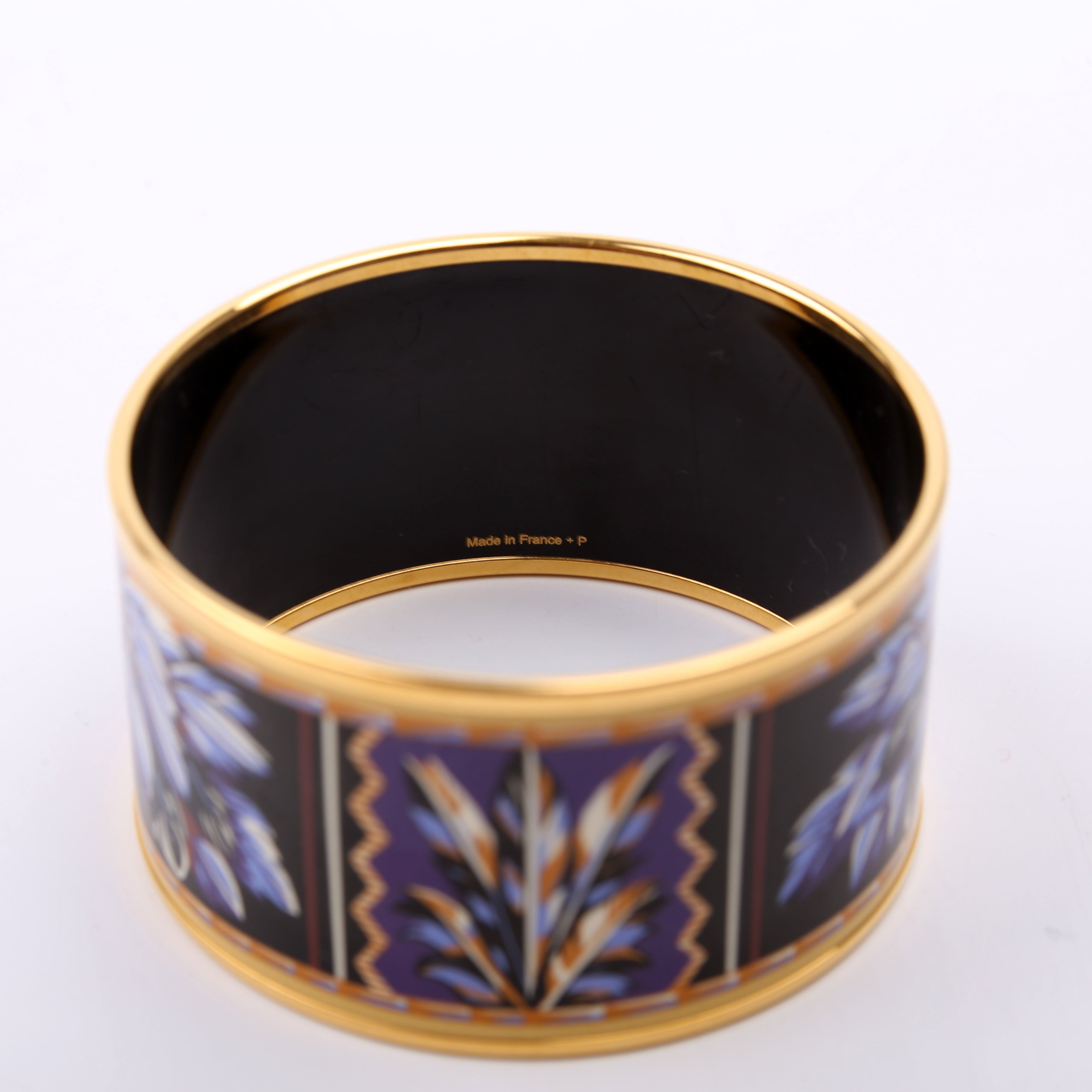 Hermes 'Brazil' Printed Enamel Wide Bangle Bracelet Gold/Multicolor