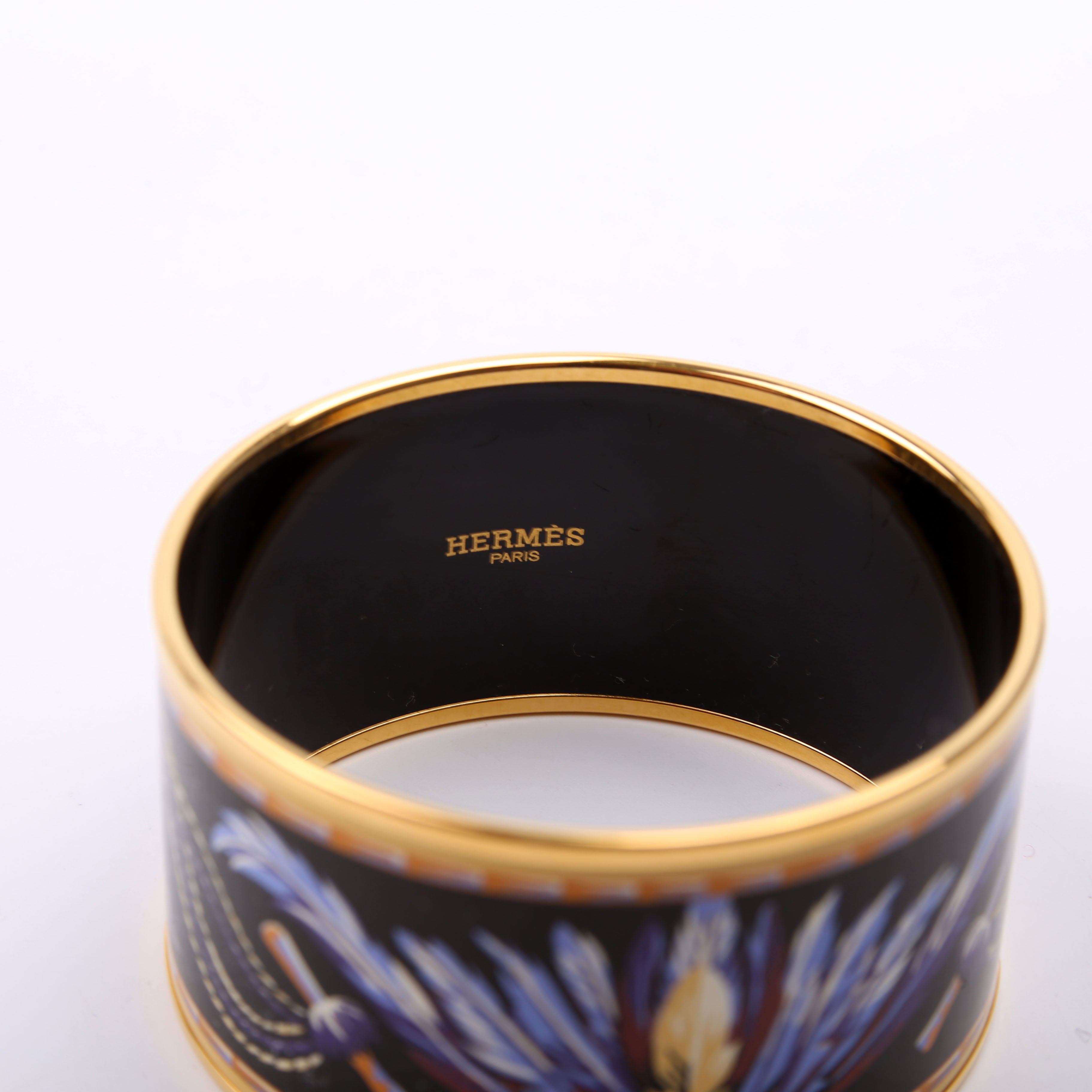 Hermes 'Brazil' Printed Enamel Wide Bangle Bracelet Gold/Multicolor