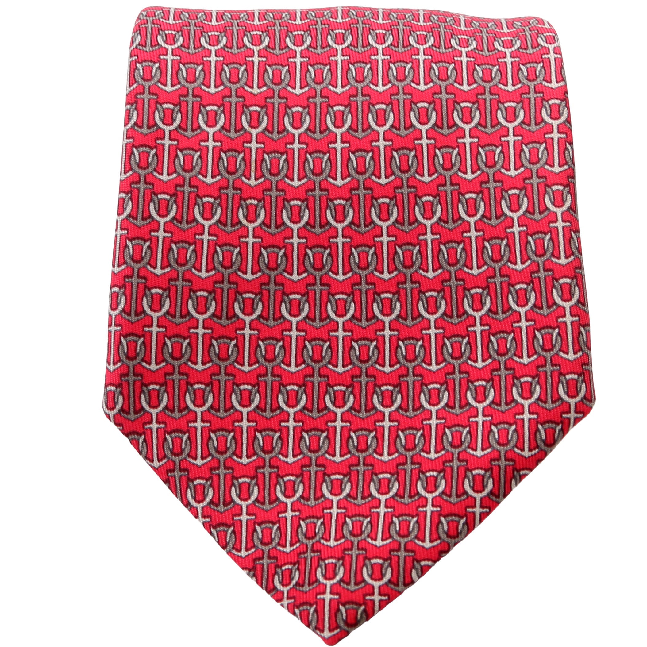 Anchor Pattern Silk Tie Red/Grey