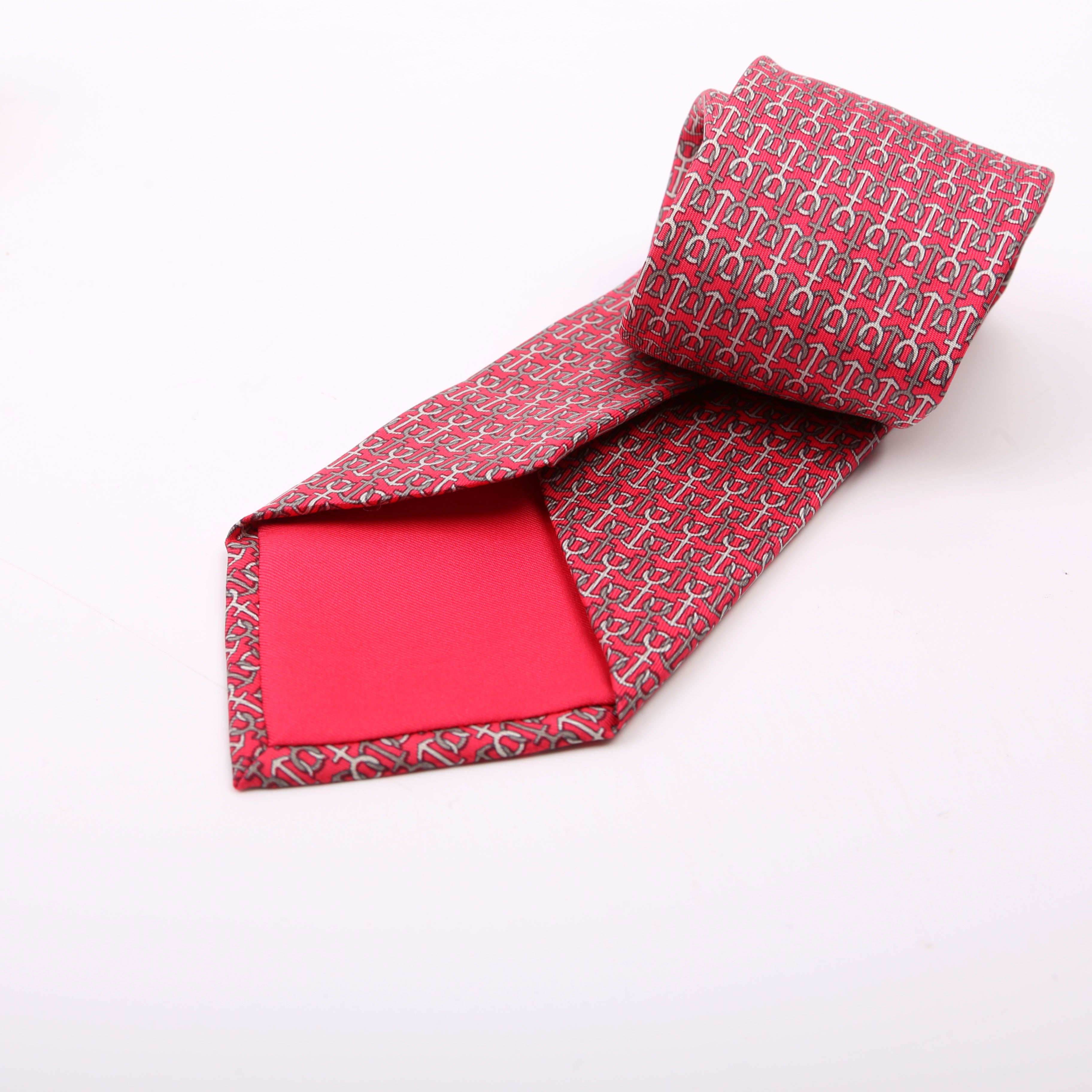 Anchor Pattern Silk Tie Red/Grey