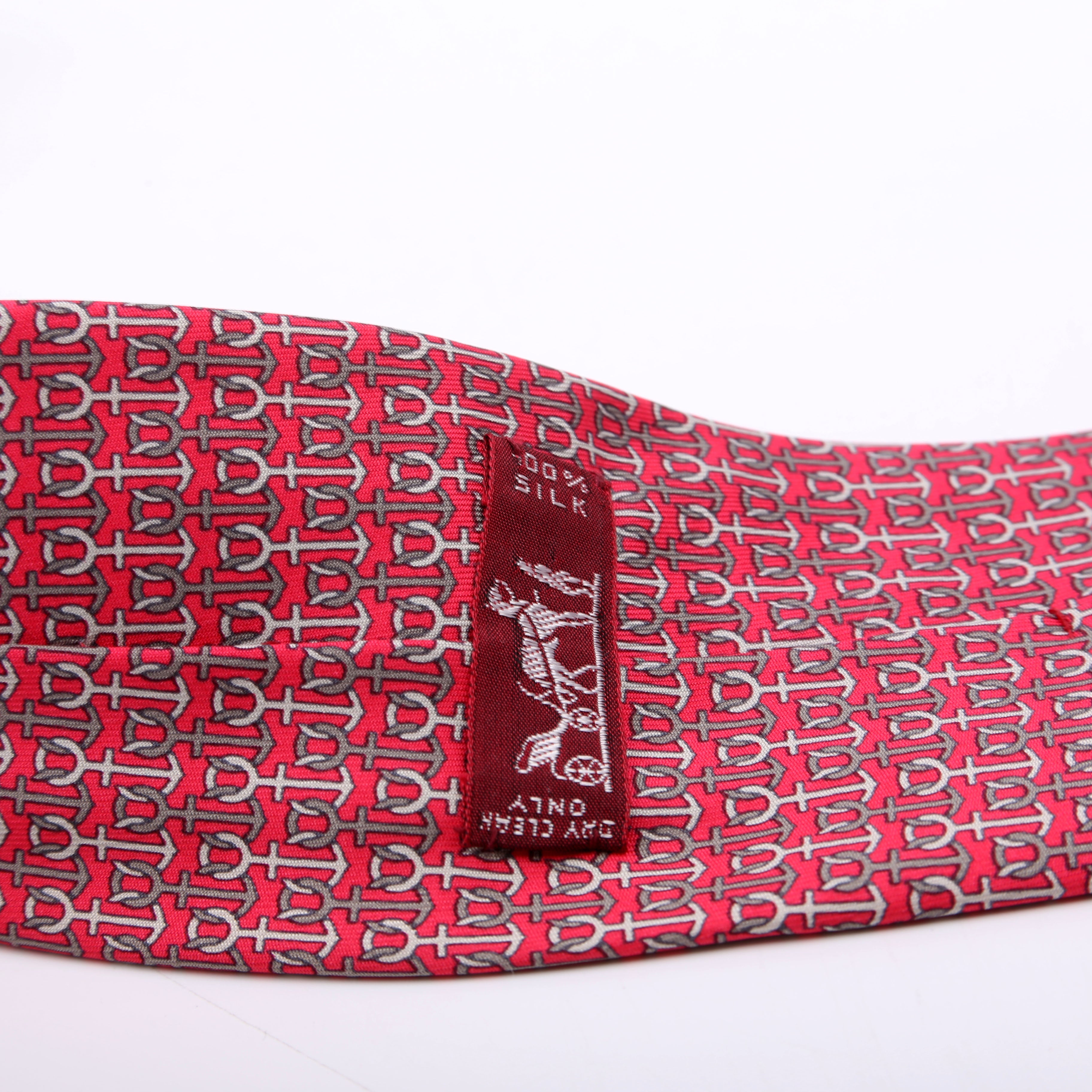 Anchor Pattern Silk Tie Red/Grey