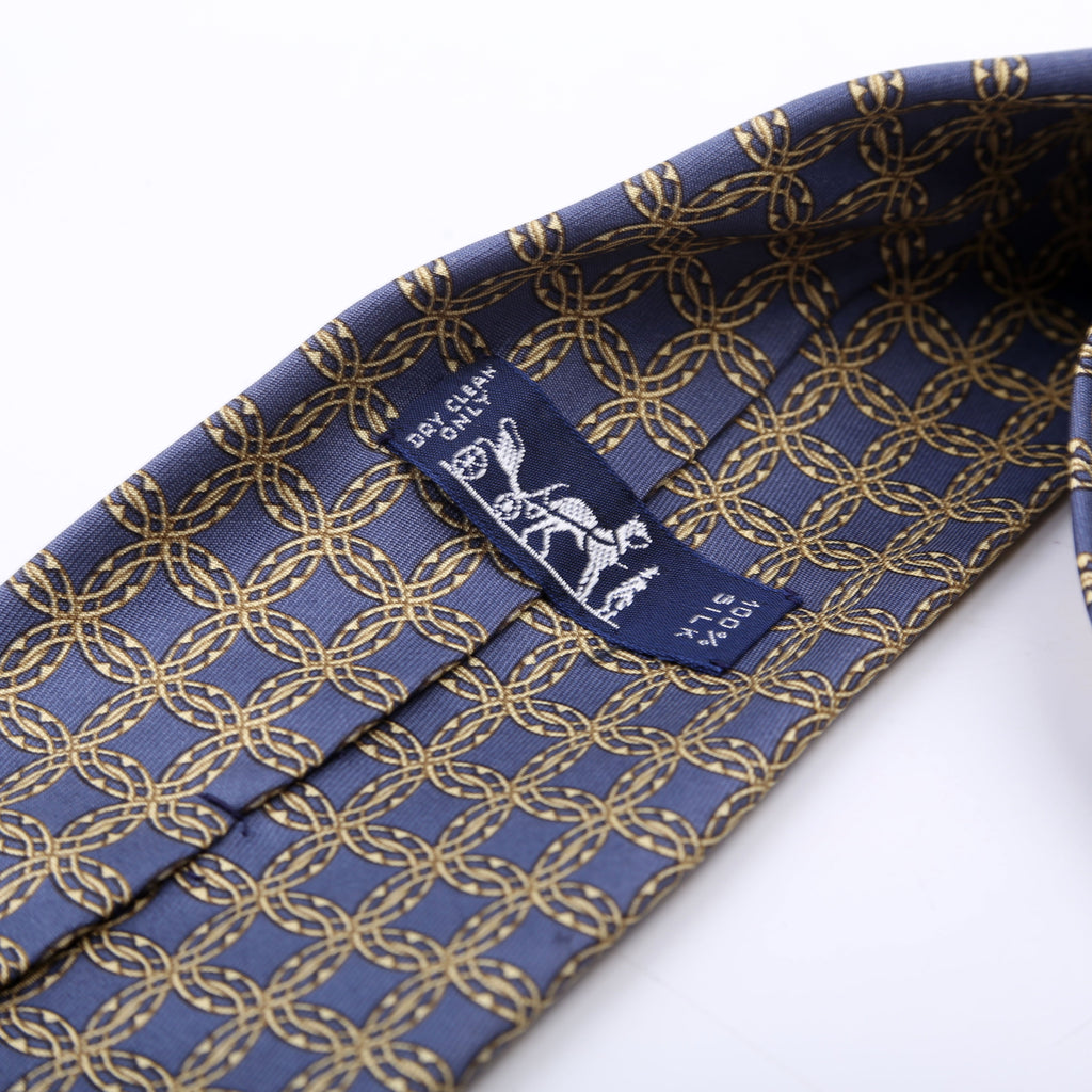 Interlock Circle Pattern Silk Tie Teal/Yellow