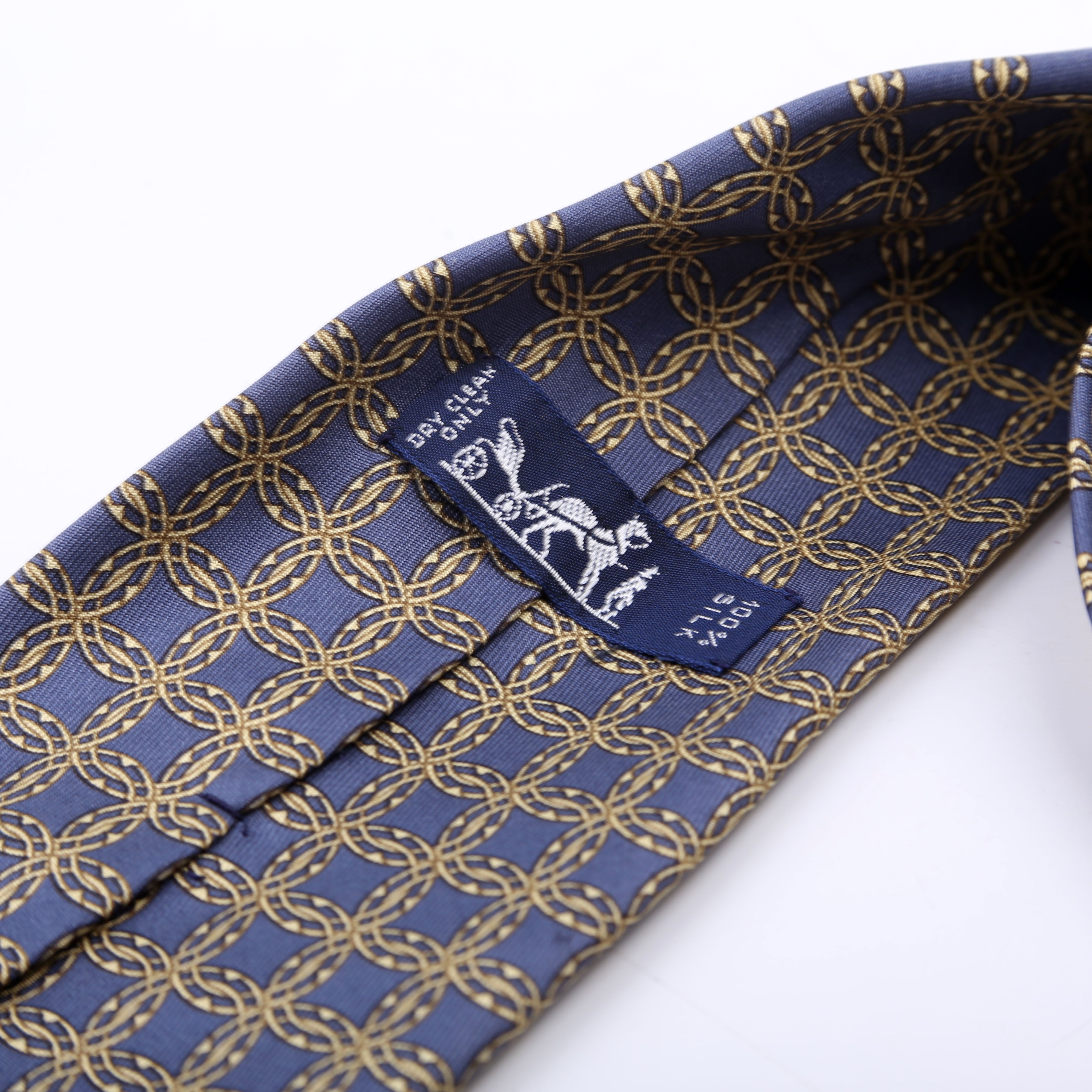 Interlock Circle Pattern Silk Tie Teal/Yellow