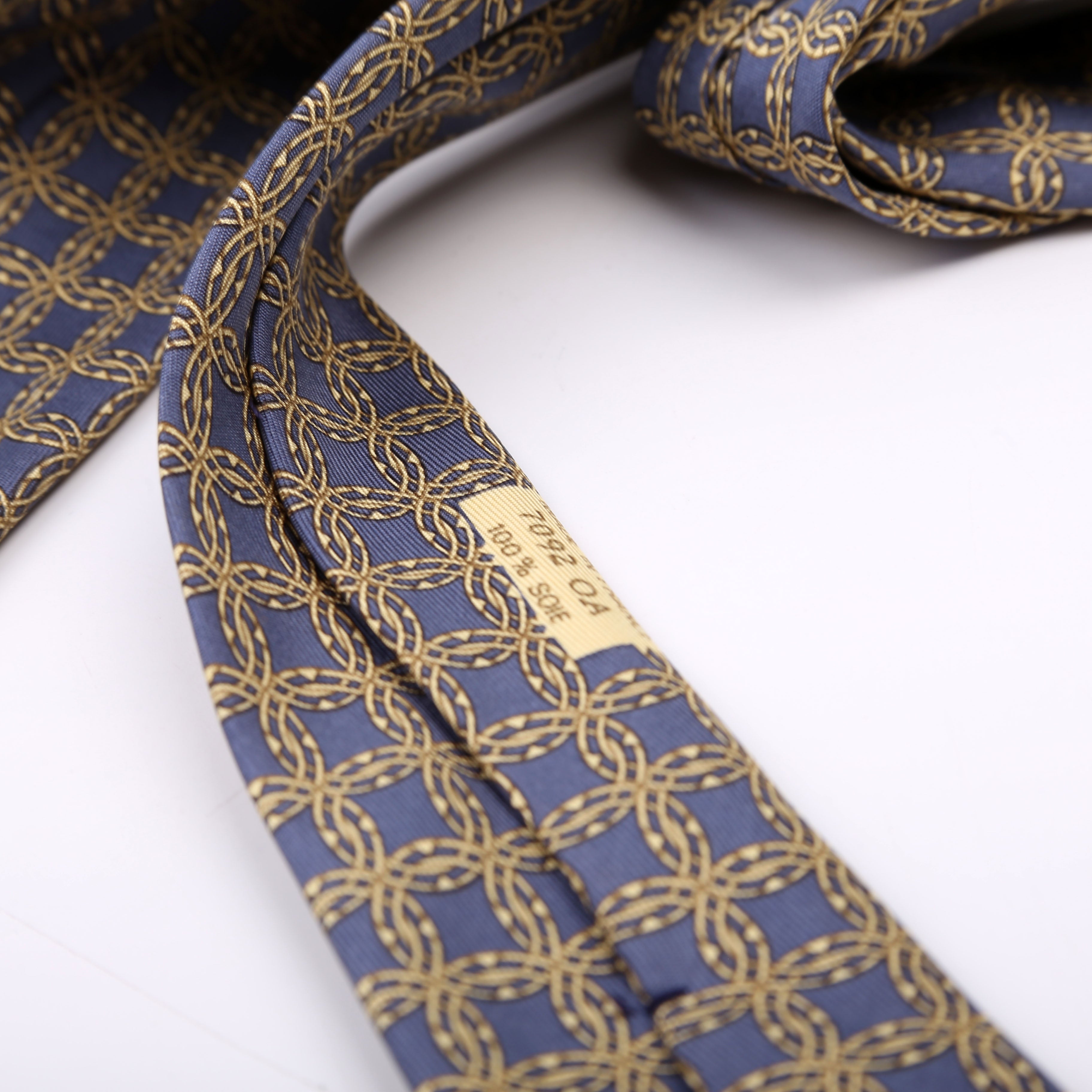Interlock Circle Pattern Silk Tie Teal/Yellow