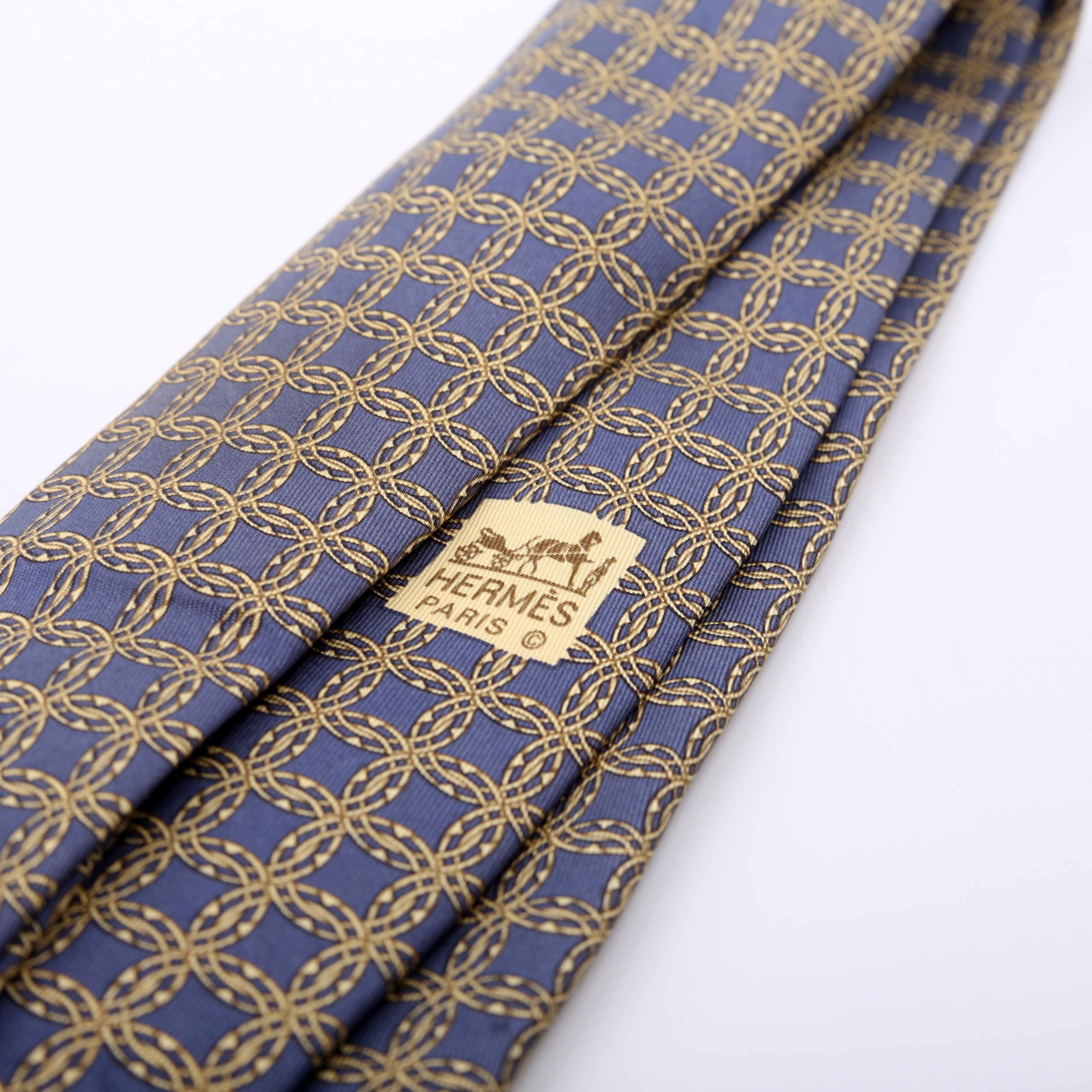 Interlock Circle Pattern Silk Tie Teal/Yellow