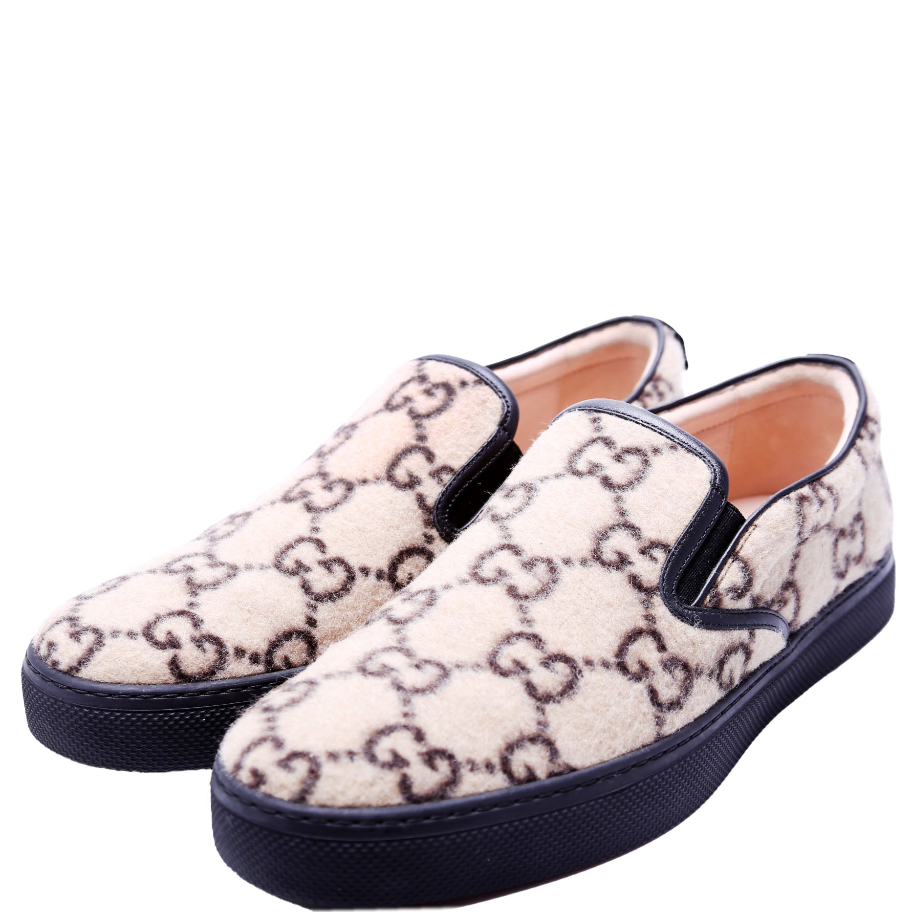 Gucci GG Wool Dublin Slip On Sneakers Men's Size 10 Tan/Black