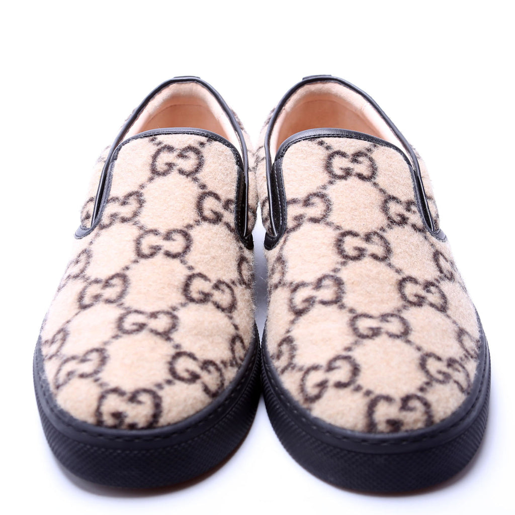 Gucci GG Wool Dublin Slip On Sneakers Men's Size 10 Tan/Black