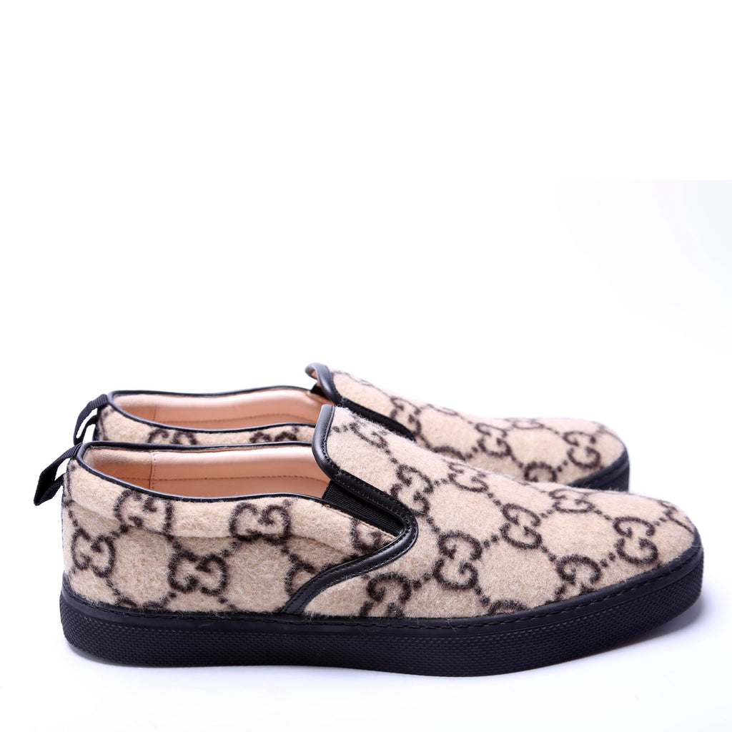 Gucci GG Wool Dublin Slip On Sneakers Men's Size 10 Tan/Black