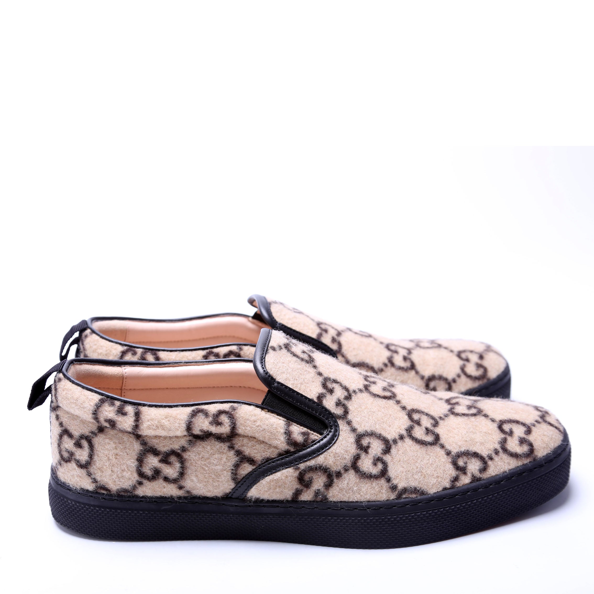 Gucci GG Wool Dublin Slip On Sneakers Men's Size 10 Tan/Black