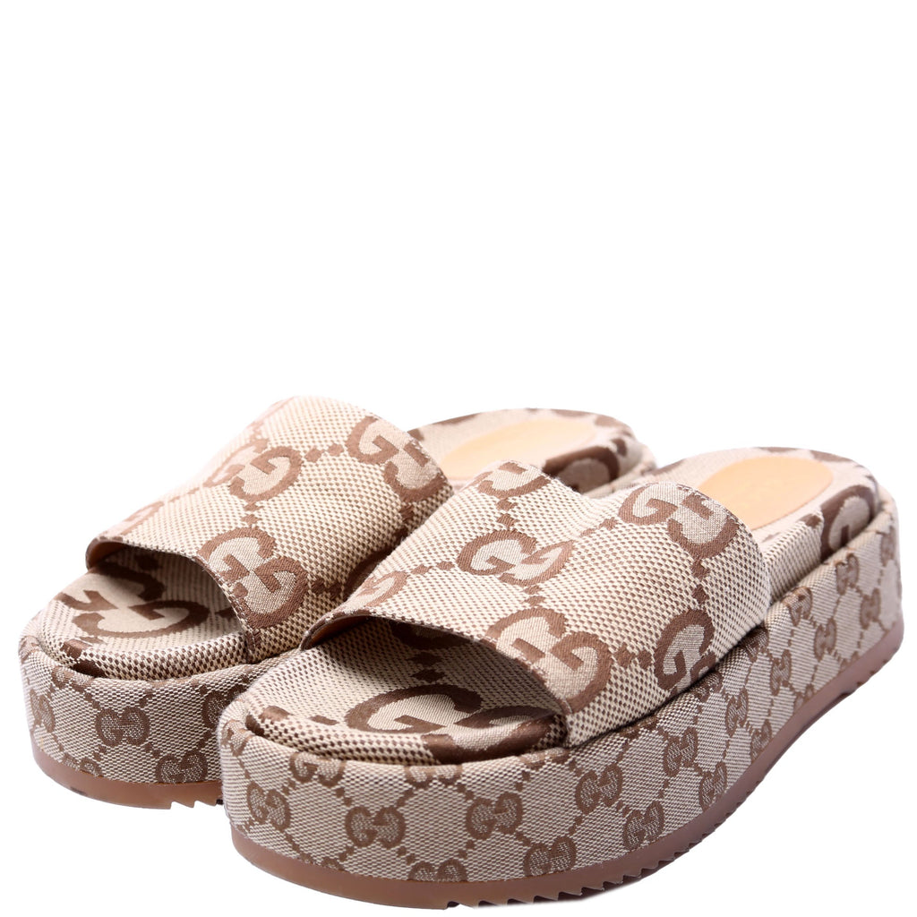 GG Maxi Canvas Platform Slides Size 37.5 Brown