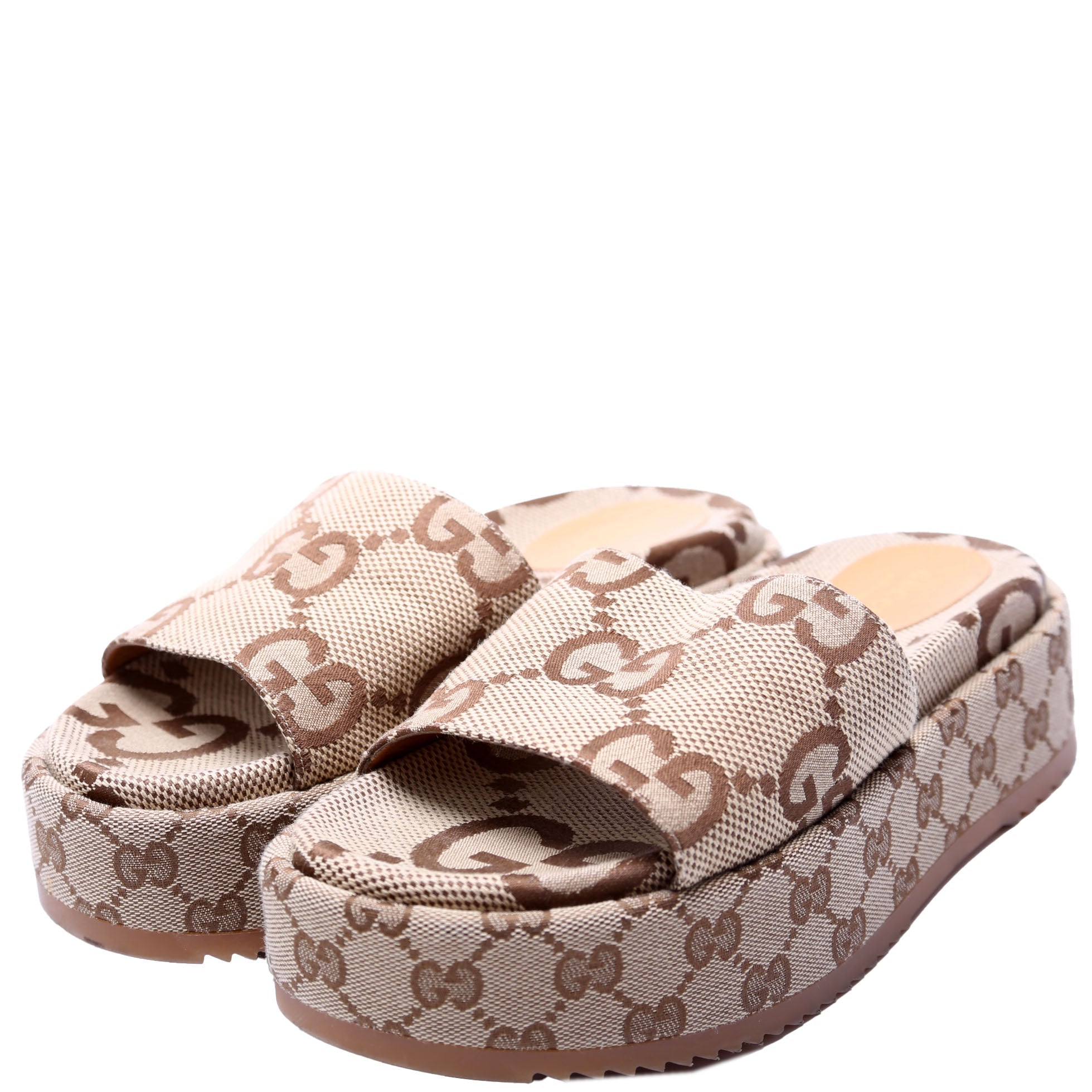 GG Maxi Canvas Platform Slides Size 37.5 Brown