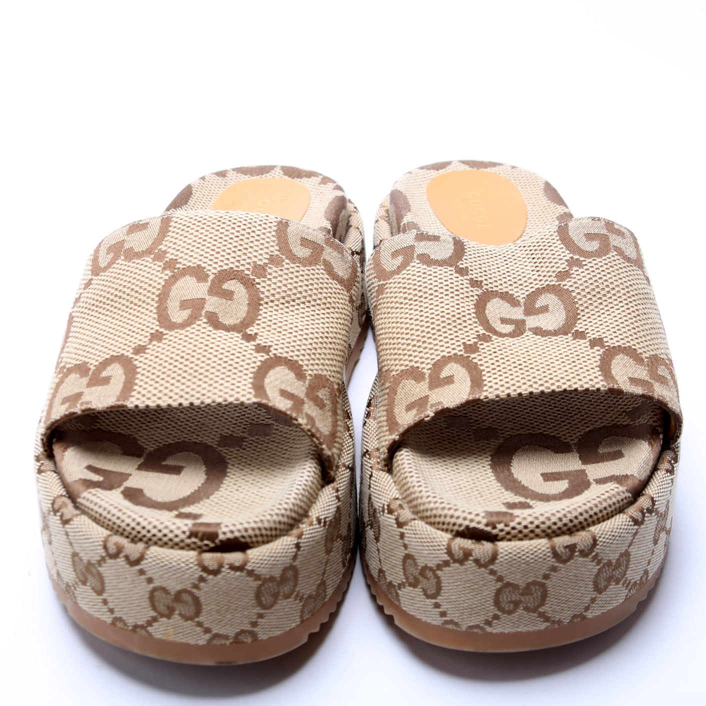 GG Maxi Canvas Platform Slides Size 37.5 Brown