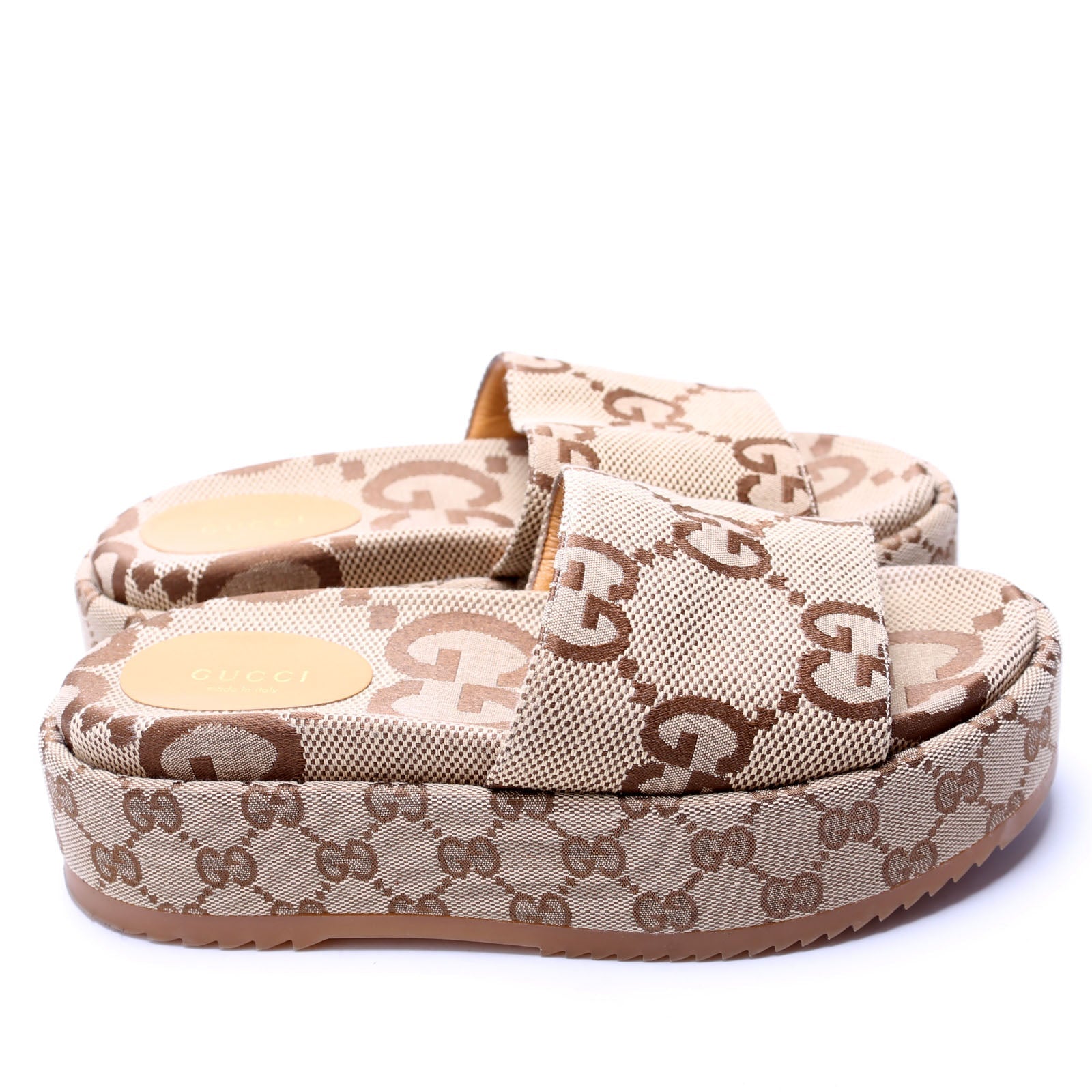 GG Maxi Canvas Platform Slides Size 37.5 Brown