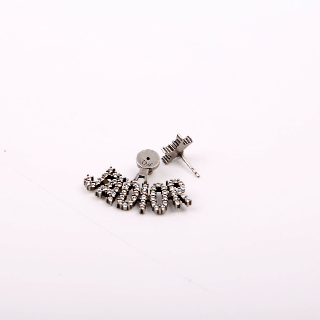 Dior J'Adior Crystal Single Stud Earrings Gunmetal