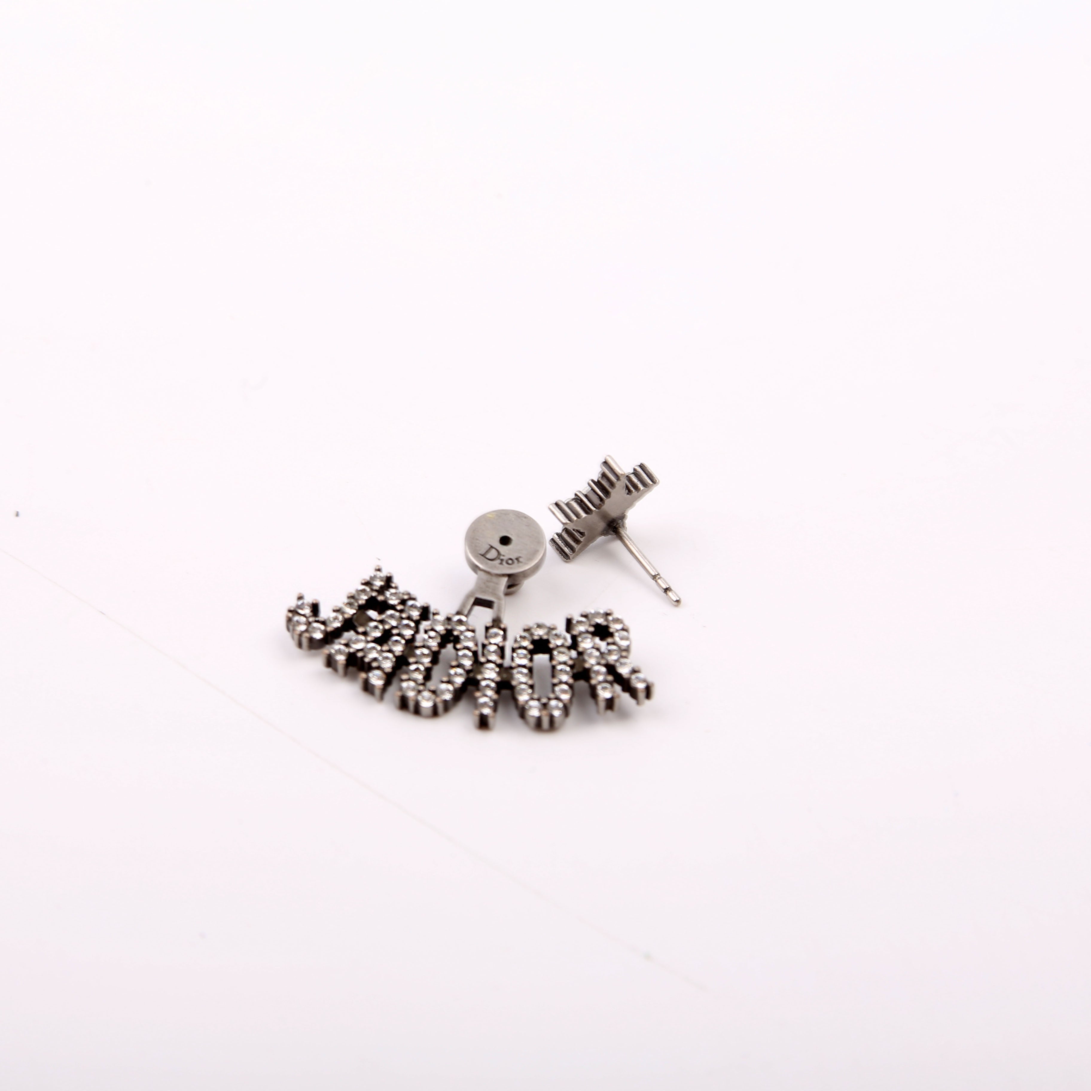 Dior J'Adior Crystal Single Stud Earrings Gunmetal