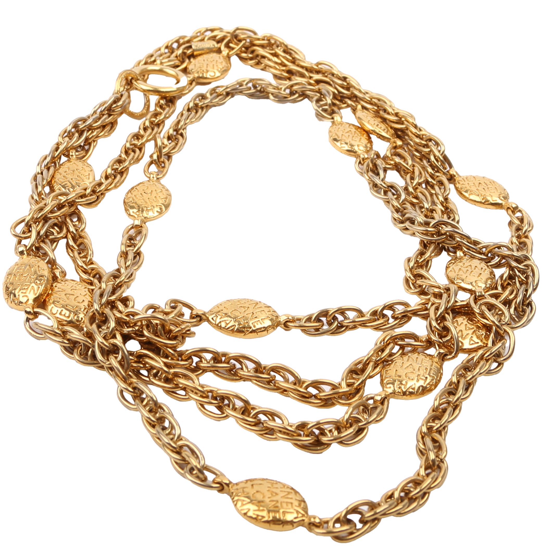 Chanel Logo Long Wrap Vintage Necklace Gold