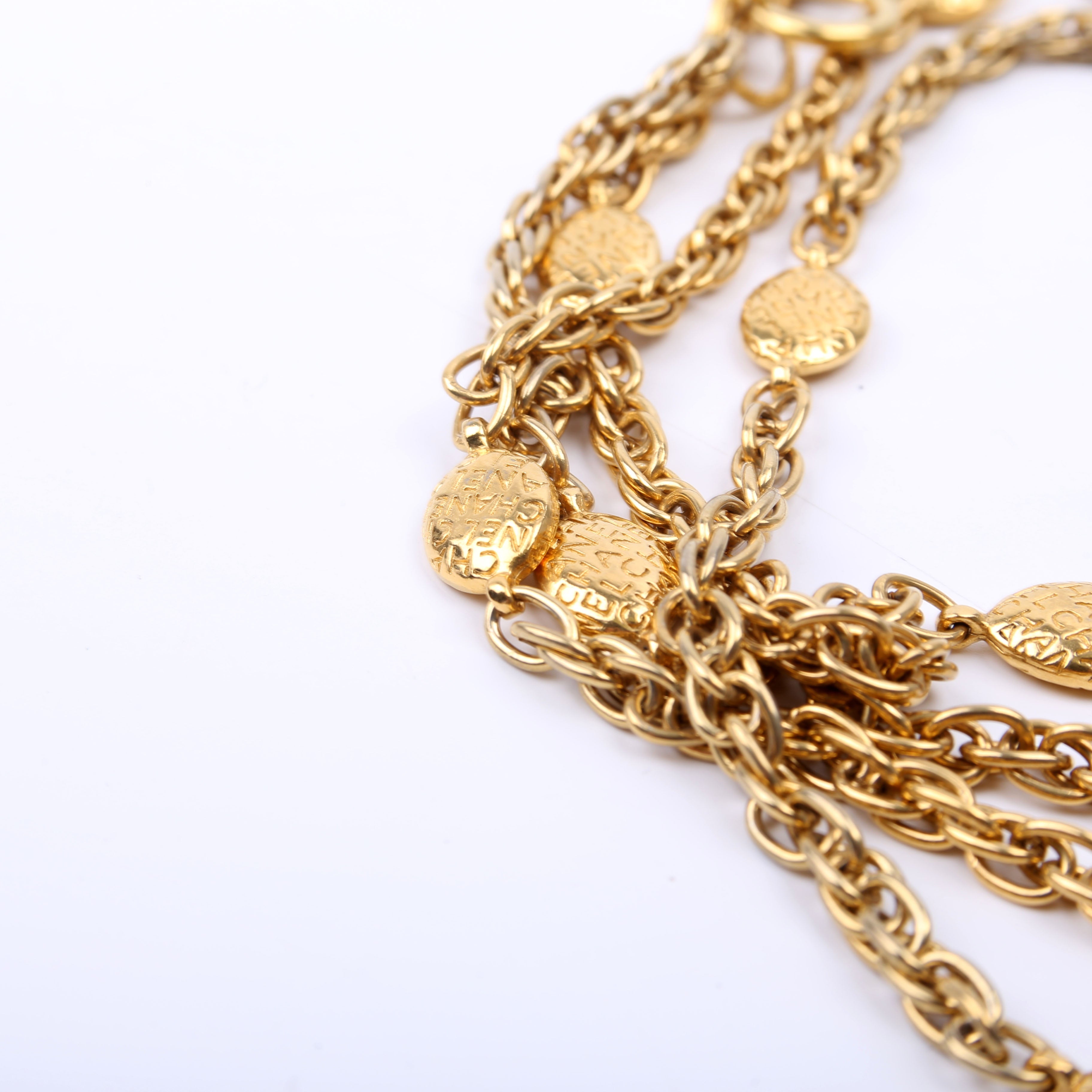 Chanel Logo Long Wrap Vintage Necklace Gold